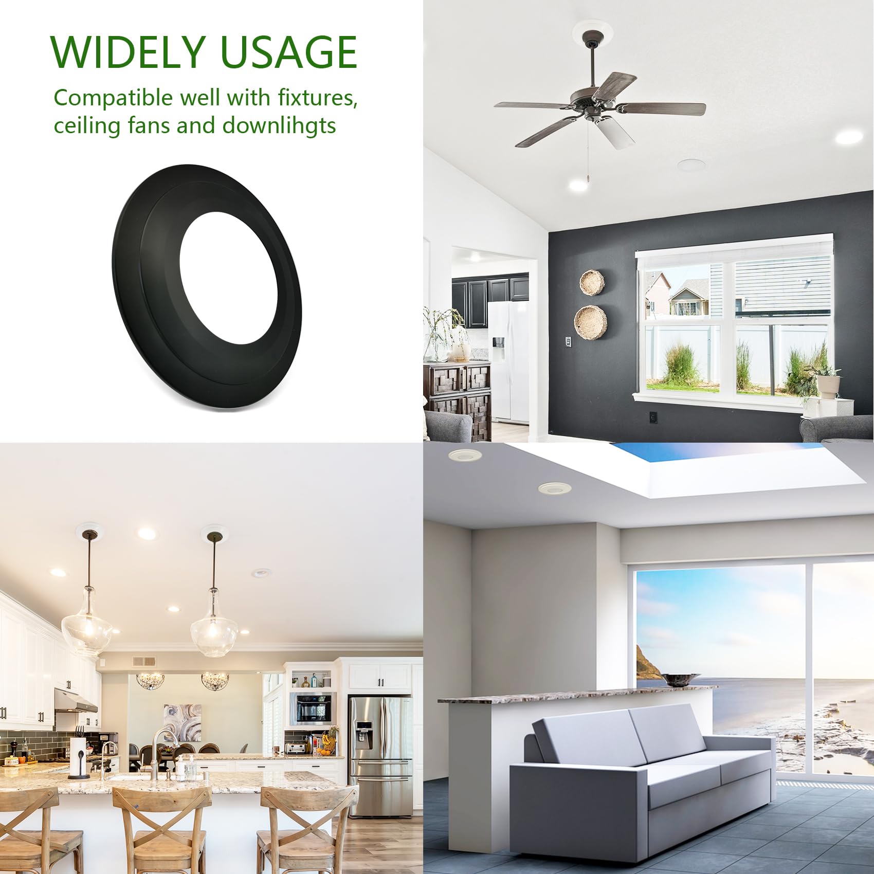 Soliseed 5/6 Inch Goof Ring For Recessed Lighting Black Can Light Goof Trim Ring,Outer Diameter 8.62 Inches, Inner Diameter 4.76 Inches,Thickness 0.35 Inches, Durable Plastic Design, 4 Pack