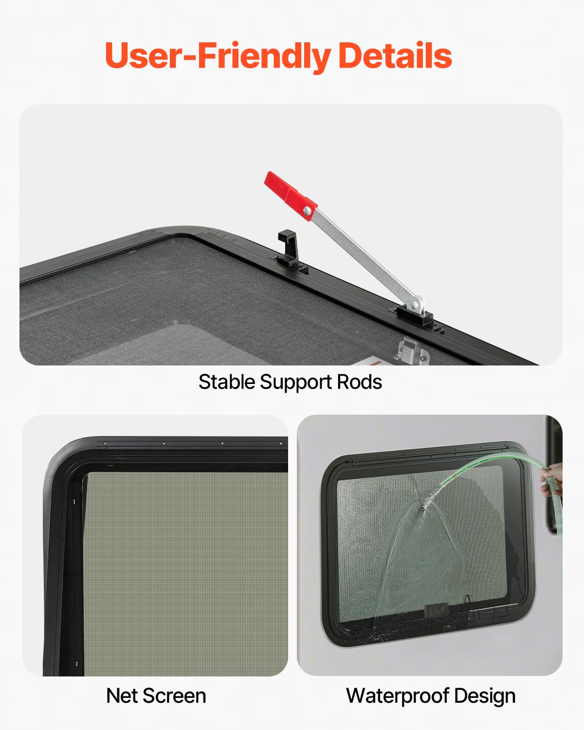 VEVOR RV Exit Window, 36 W x 22 H Tinted RV Window with Net Screen and Trim Ring, Fit for 1 1/4 - 1 13/16 Thickness Wall, RV Win