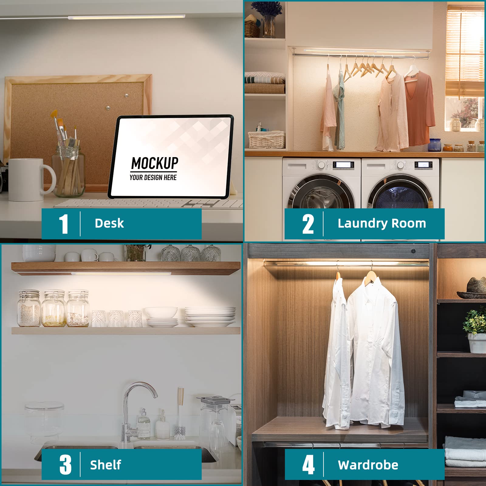 Plug-In Under Cabinet Lights Daylight White 4000K, Dimmable Led Under Cabinet Lighting, 6Pcs X 12 Inch Under-Counter Light Fixtu