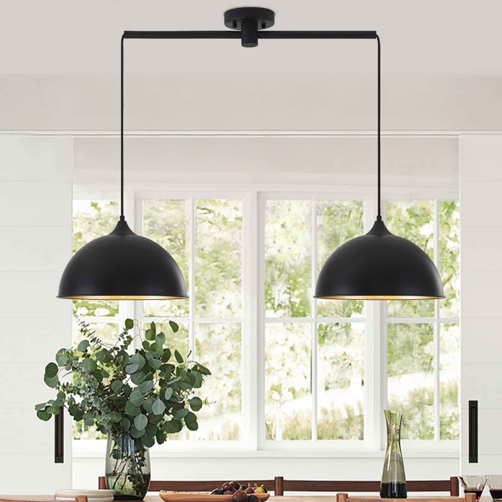 MIAYBPH Pendant Lights Kitchen Island, 2-Pack Dome Pendant Light Black and Gold Light Fixtures Industrial Vintage Hanging Pendan