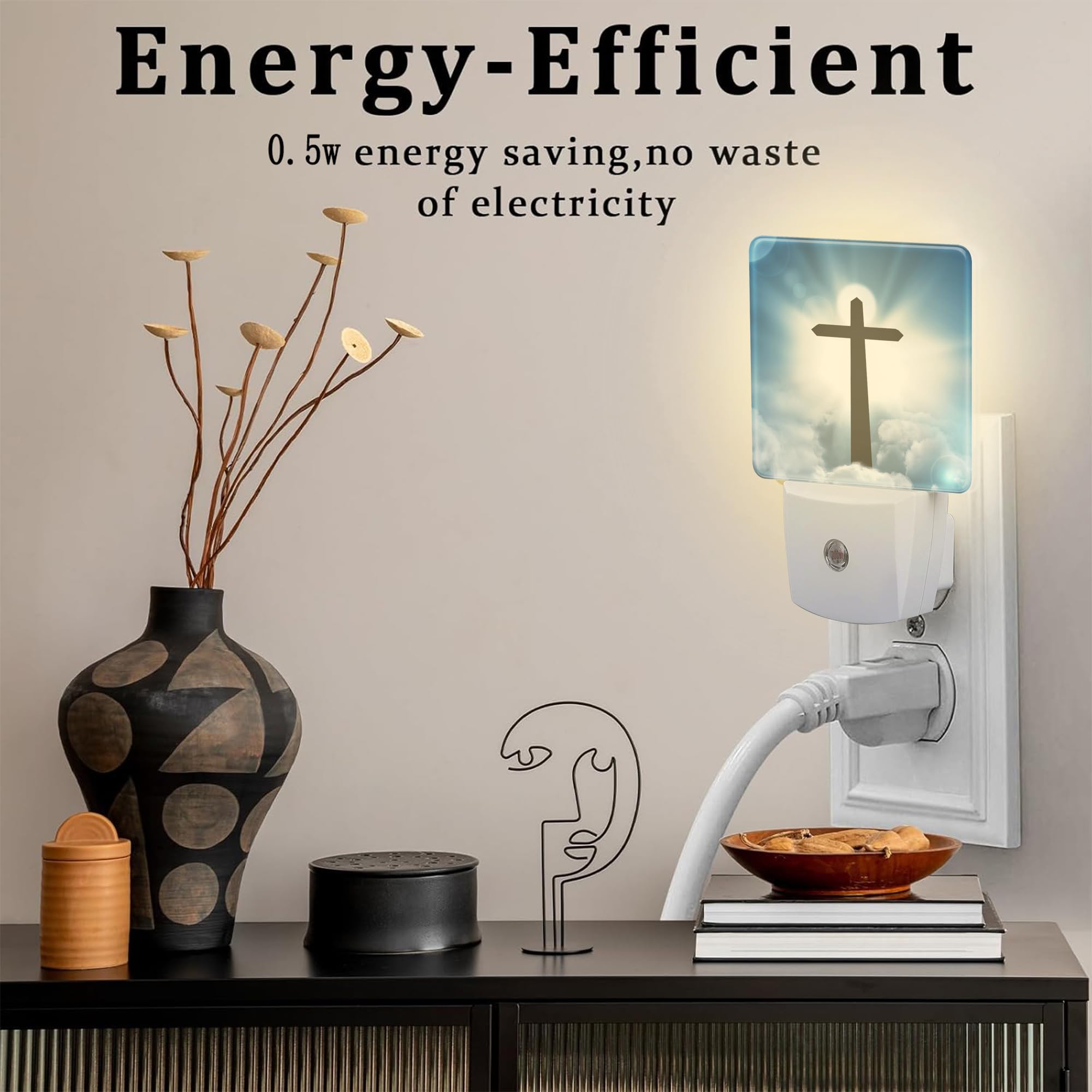sndheke Night Light for Kids, Cross and Blue Sky Design, Plug-in with Dusk to Dawn Sensor, Model SBD04, Energy Saving