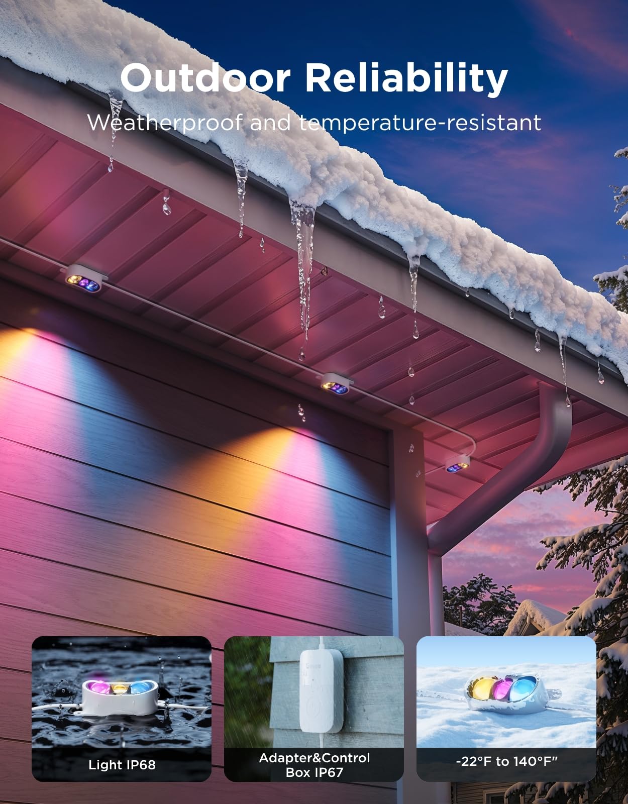Govee Outdoor Lights Prism, 100ft, 36 Triple-Color Heads, IP68 Waterproof, Works with Alexa & Google Assistant, White, Model H707A