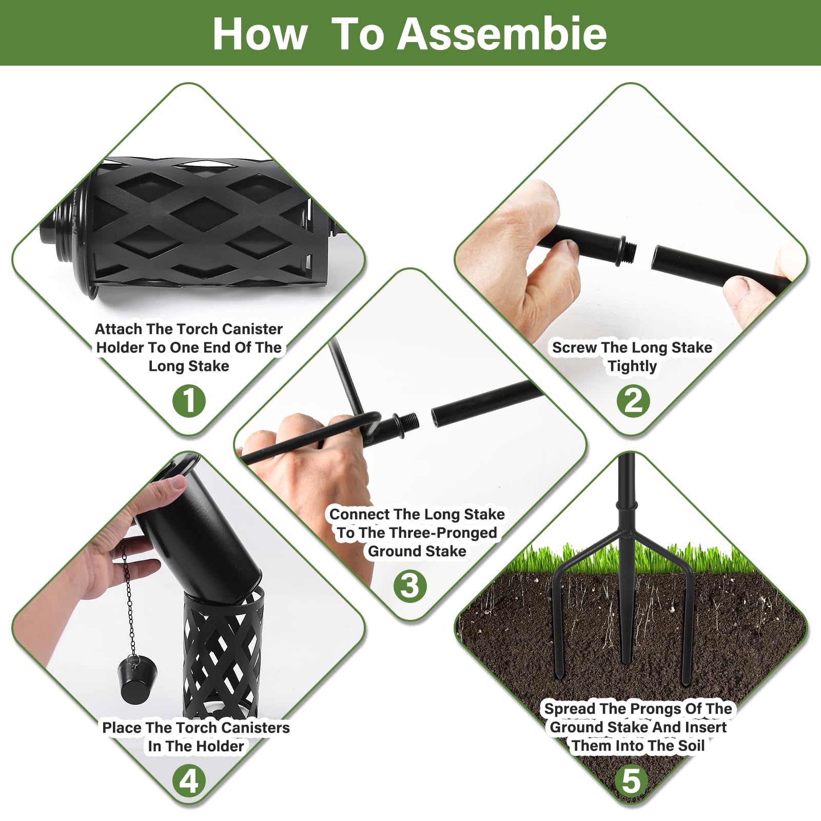 FALBAWR Citronella Torches Set of 4, 16 Oz, 59 Inch Metal, Black, Model FA-DC-WG-4, Outdoor Garden Décor