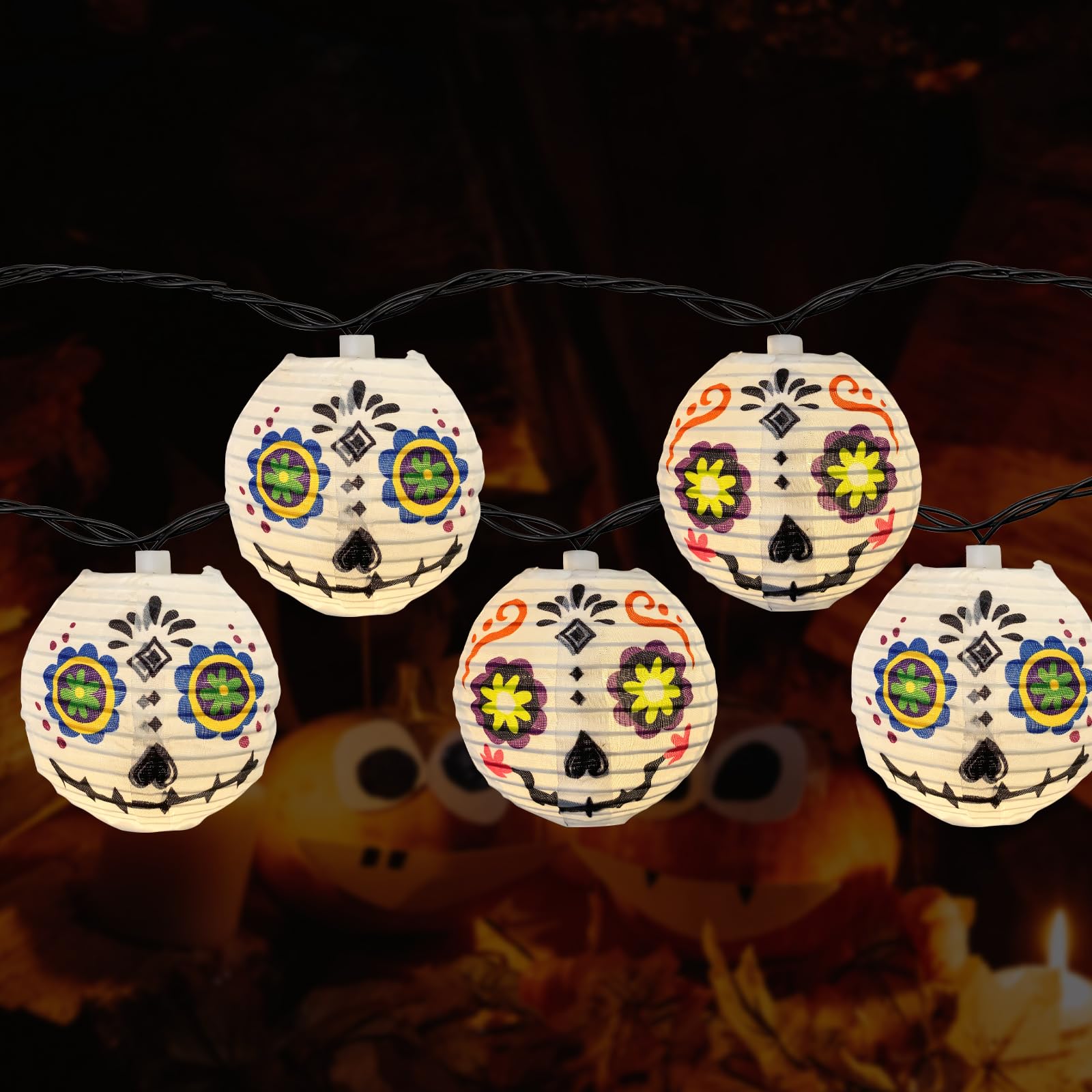 Halloween White Lantern String Lights, 8.5Ft Spooky Ghost Lantern Lights With 10 Led Mini Bulbs, Halloween Ghost Light For Outdoor Halloween Hunting Party Garden Patio Decor, Black Wire