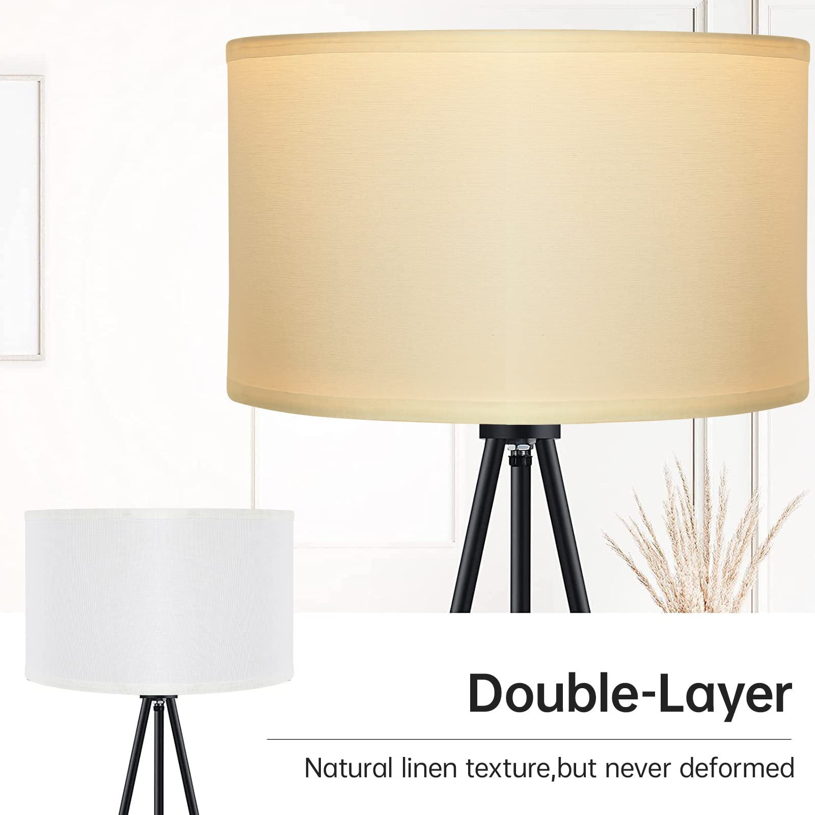 Boostarea Floor Lamp For Living Room, Tripod Floor Lamp, 15W Led Bulb, 3 Levels Dimmable Brightness, White Linen Lamp Shade, Mid