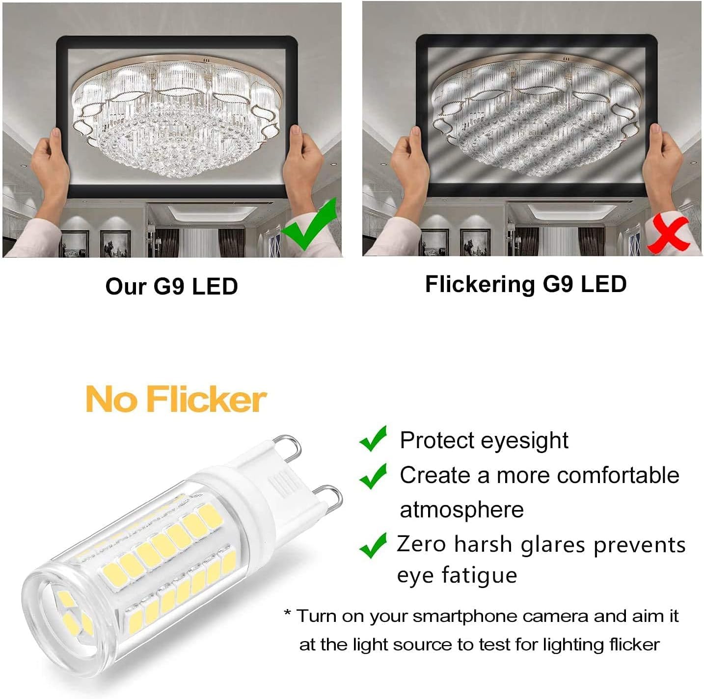 Ohlgt G9 Led Light Bulb Daylight Dimmable 6W,(60W Halogen Equivalent),6000K 120V No-Flicker G9 Bi Pin Base Led Bulbs For Chandel