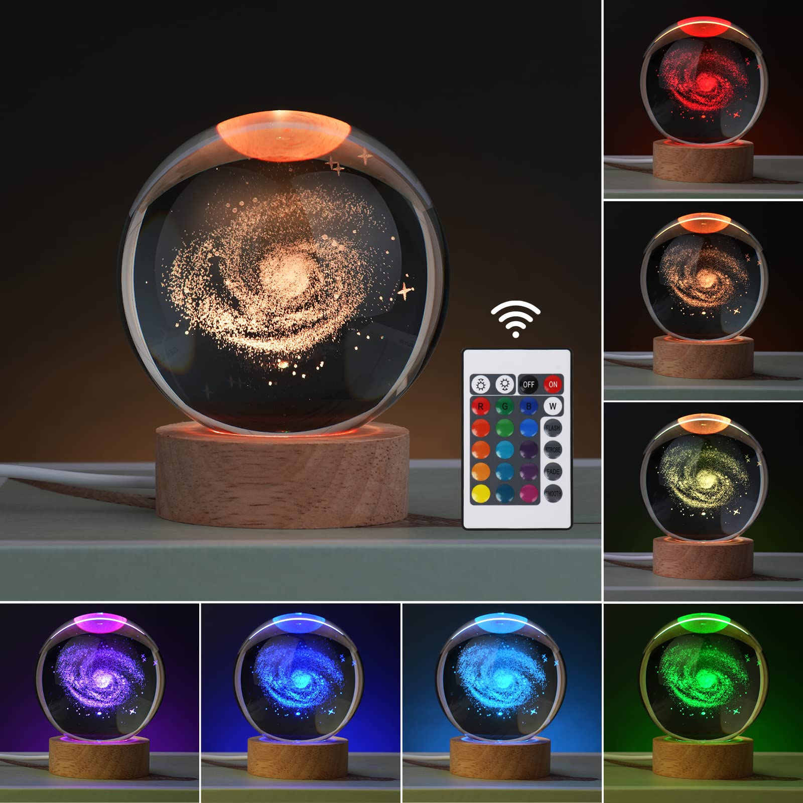 Janarary Large 3D Galaxy Crystal Ball Night Light, Crystal Lamp 16 Color Changing With Remote Control For Bedroom Decor, Ideal B