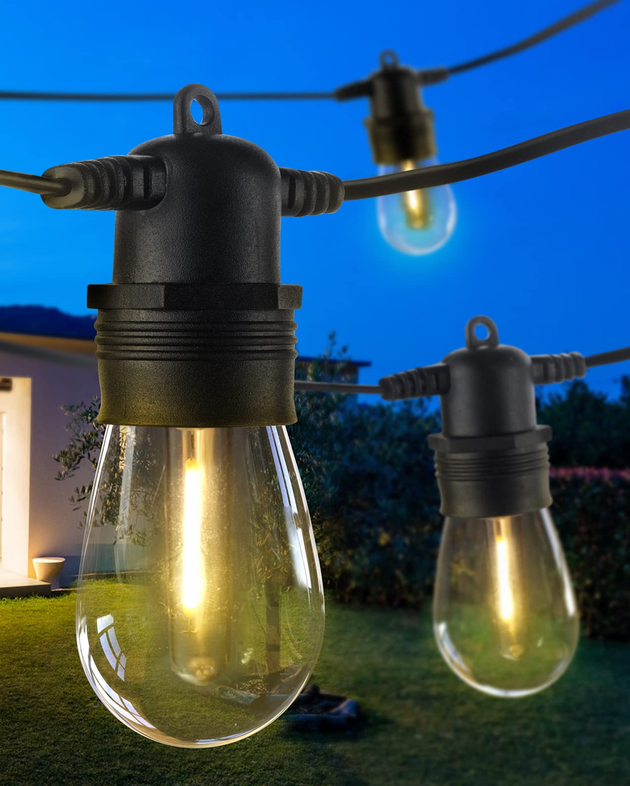 DGE Outdoor LED String Lights 96FT, Shatterproof & Waterproof, 18 AWG UL Listed, White, Model DGE-96-UL-STRINGLIGHTS