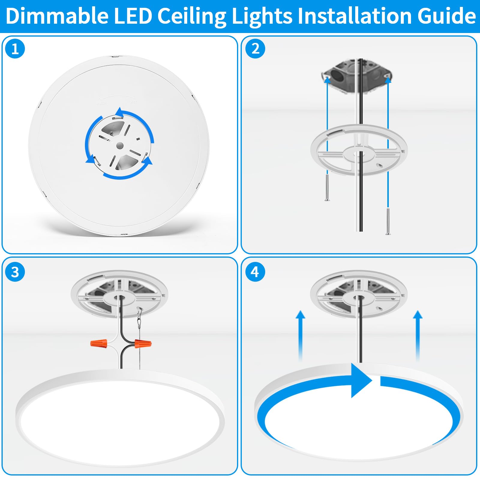 HOVENLA LED Flush Mount Ceiling Light 15 Inch, 36W Dimmable, Adjustable 3000K-6500K, White, Model LT1370-T01