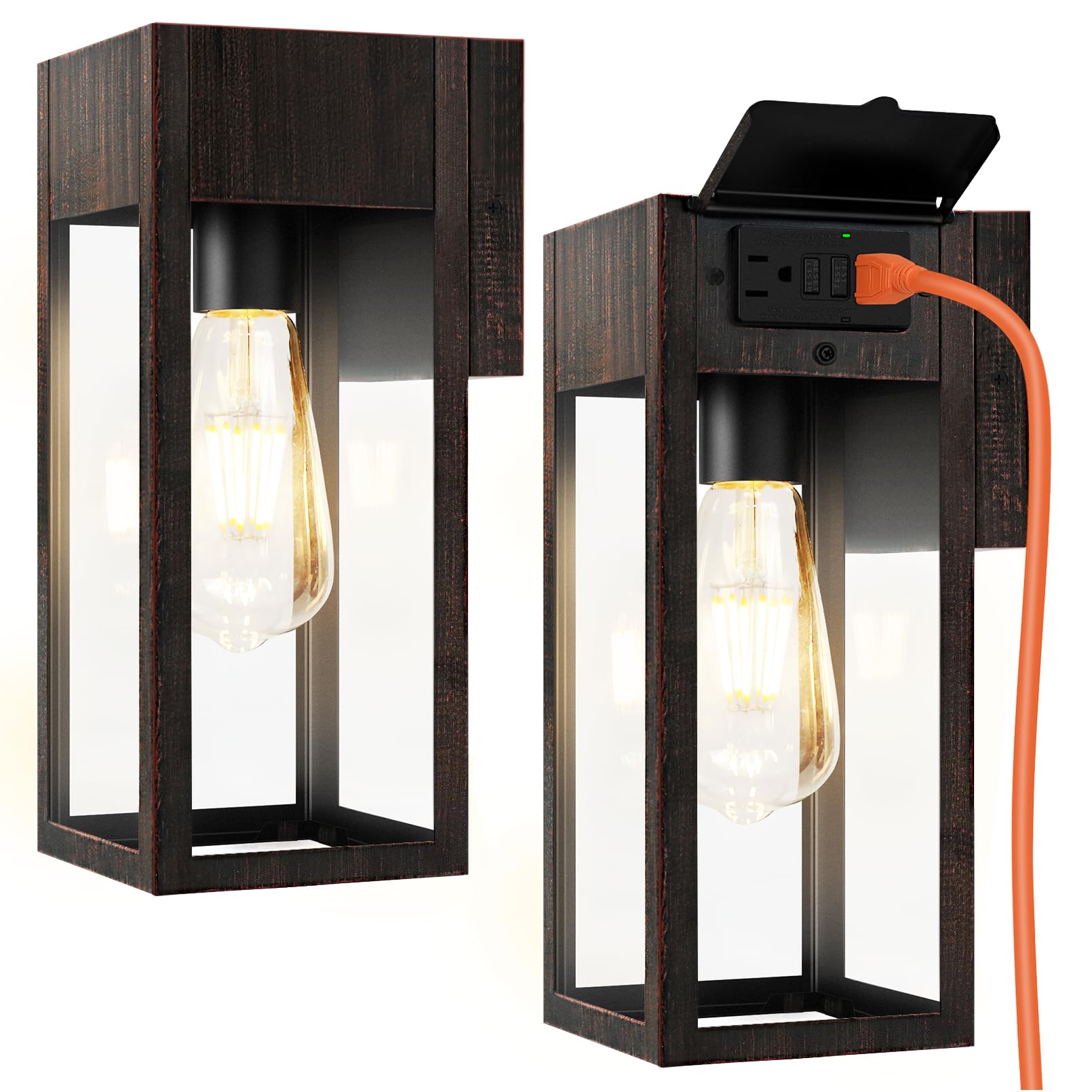OYKYOHEI Outdoor Wall Sconce, Waterproof Metal Lantern Light with GFCI Outlet, Antique Black and Bronze Gold, Model OYKYOHEI-001