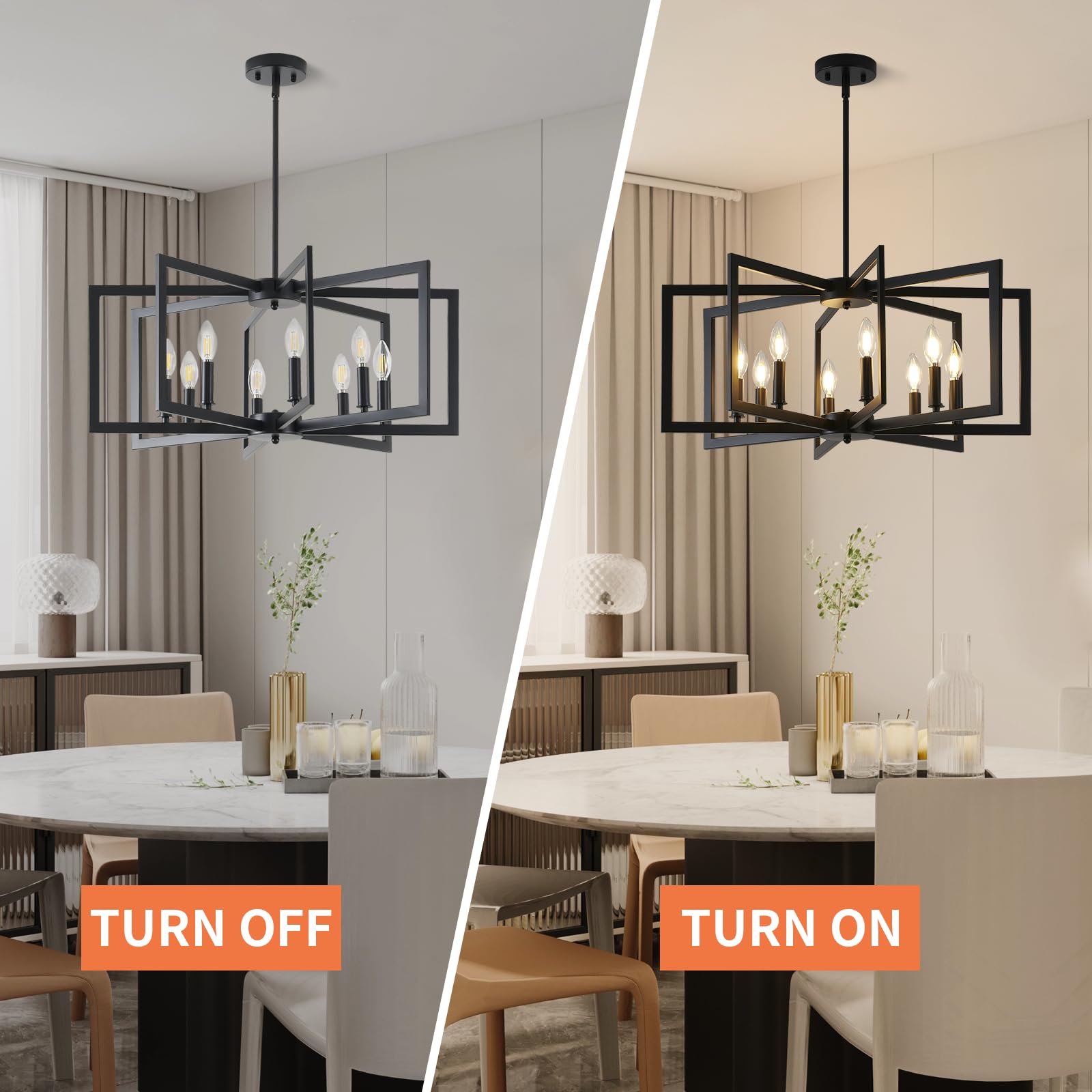 MIAYBPH Black 8-Light Chandelier - Modern Metal Industrial Fixture for Dining Room, Entryway, Living Room (E12 Bulbs Not Included)