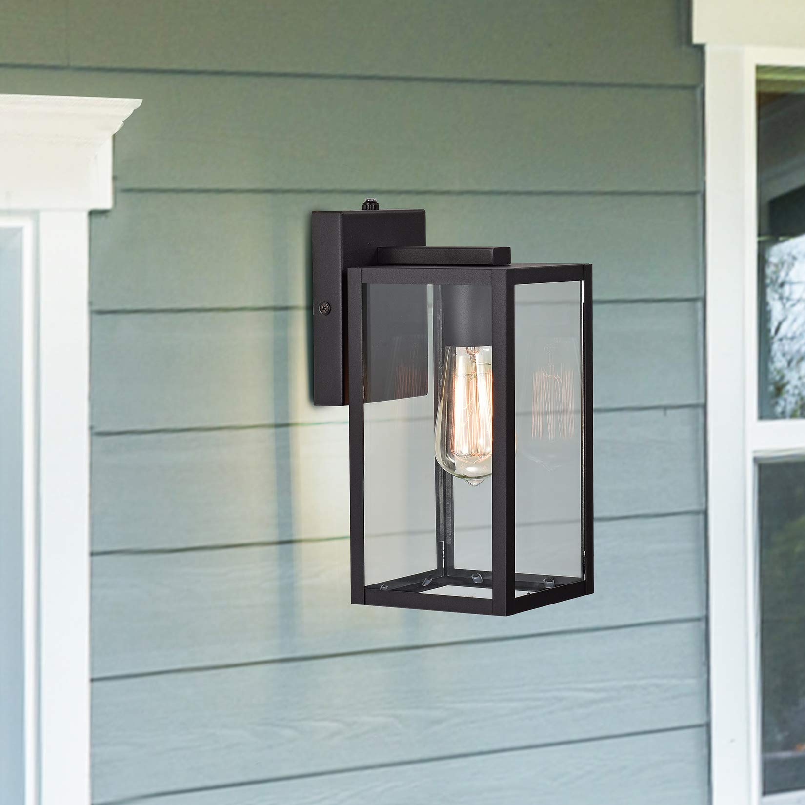 Micsiu Dusk To Dawn Outdoor Lighting With E26 Base Socket, 11 Inch Clear Glass Exterior Wall Sconce, Black Outside Lights For Ho