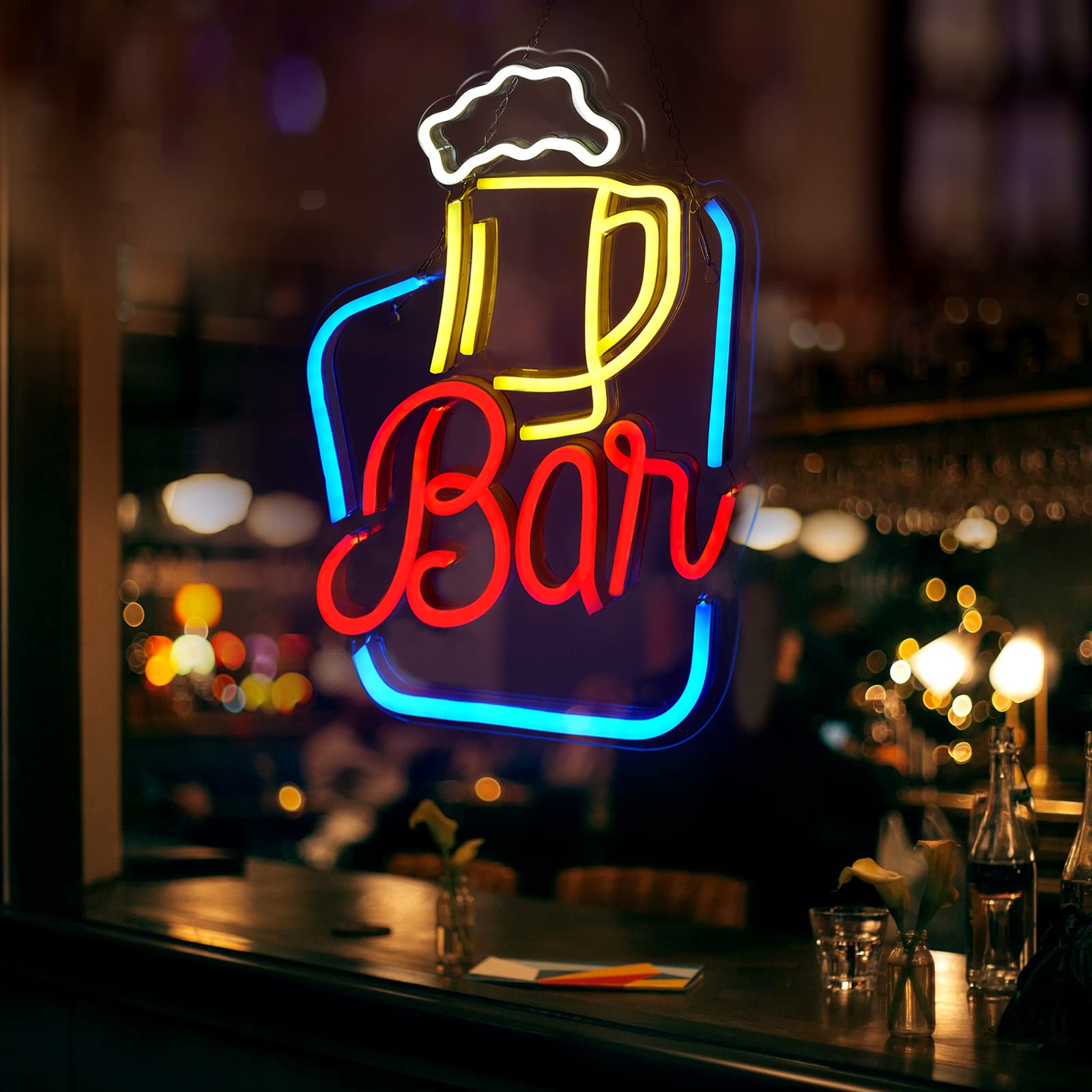 FITNATE Neon Bar Sign - Adjustable Brightness LED Light, USB Powered, Acrylic Wall Decor, Blue