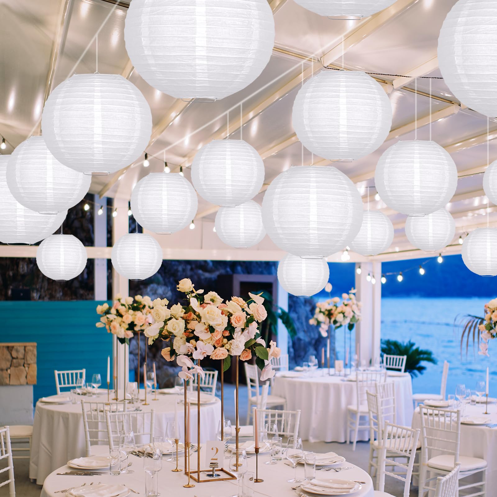 Adlkgg White Paper Lanterns Party Decorative, White Round Hanging Paper Lanterns Decorations For Graduation Wedding Engagement B