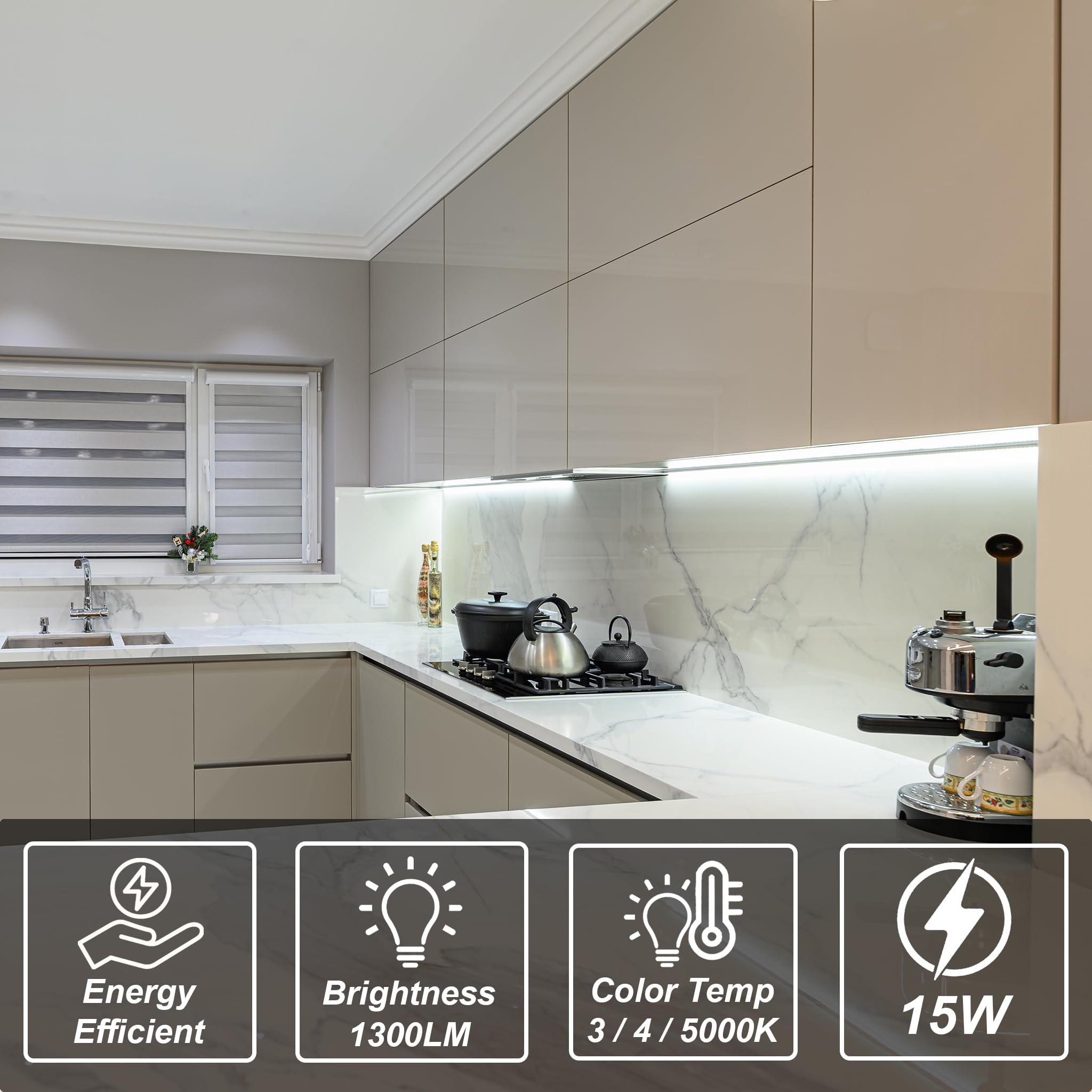 HOMEnhancements 33-Inch Dimmable Under Cabinet LED Light, Hardwired, Color Selectable Soft White/ Bright White/ Daylight White, White Finish
