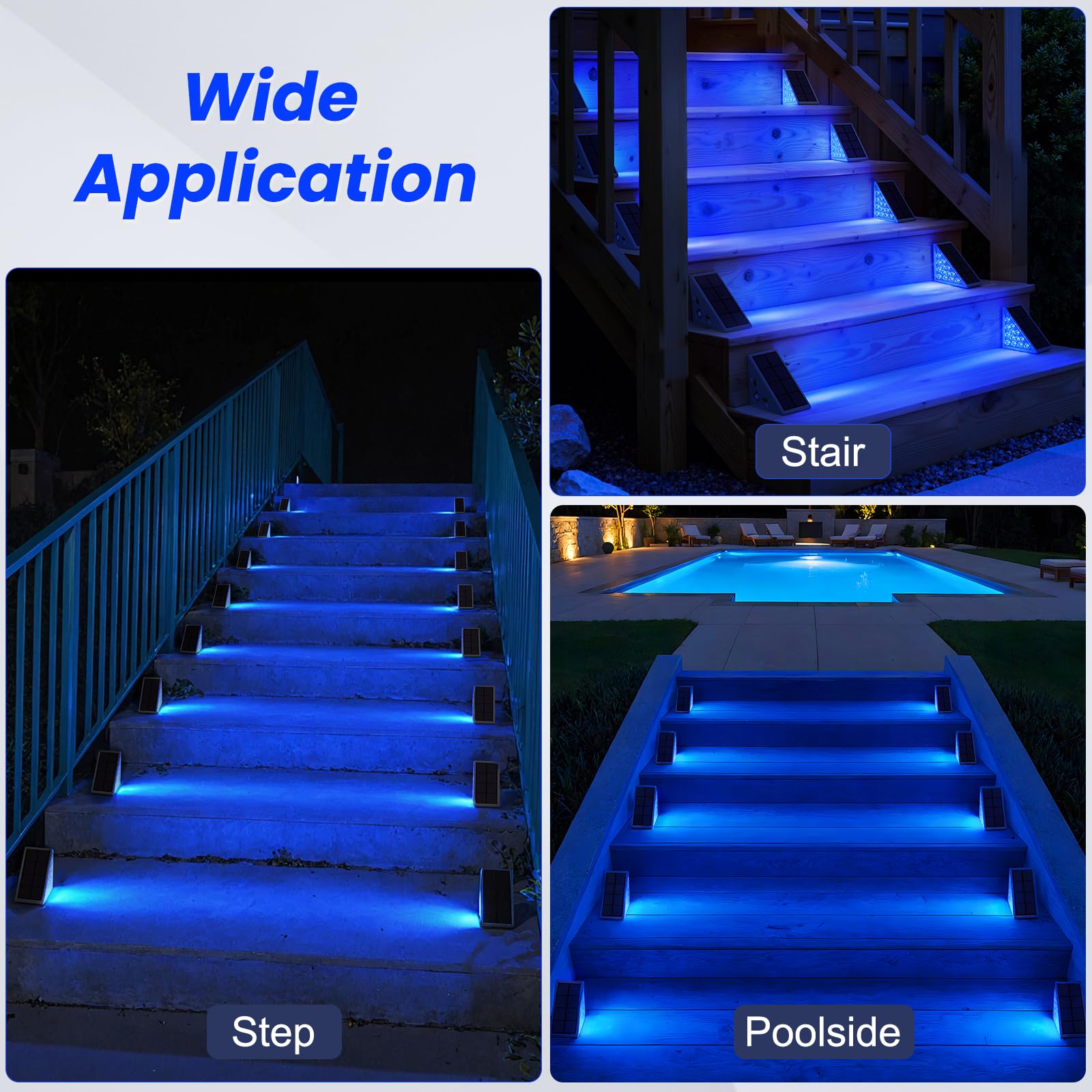 Niorsun Solar Step Lights For Outside,6 Pack Blue Led Outdoor Step Lights, Stair Lights Outdoor For Patio, Fence, Yard, Walkway,