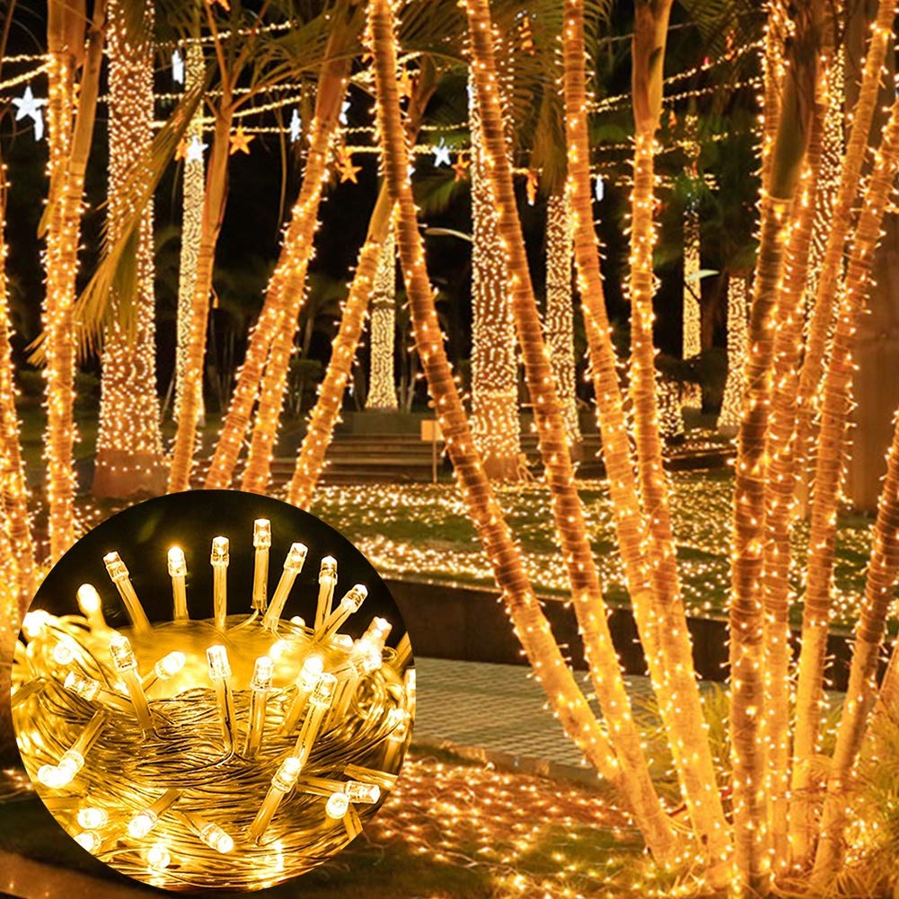 LJLNION 300 LED String Lights, 98.5FT, 8 Modes, Plug-in, Waterproof, Warm White, Model HB-300COI