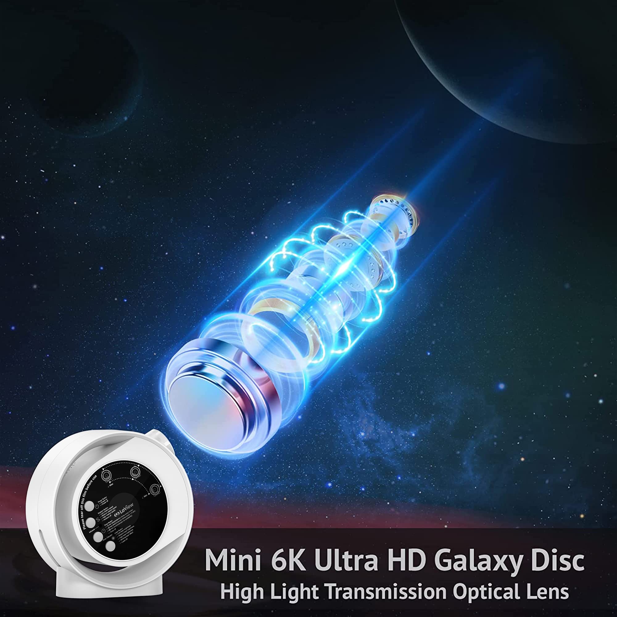 LaView Star Projector LV-X2-W-EU - HD Image, 3-Level Silent Rotation, Includes 6K Replaceable Galaxy Discs, White with 4 Discs