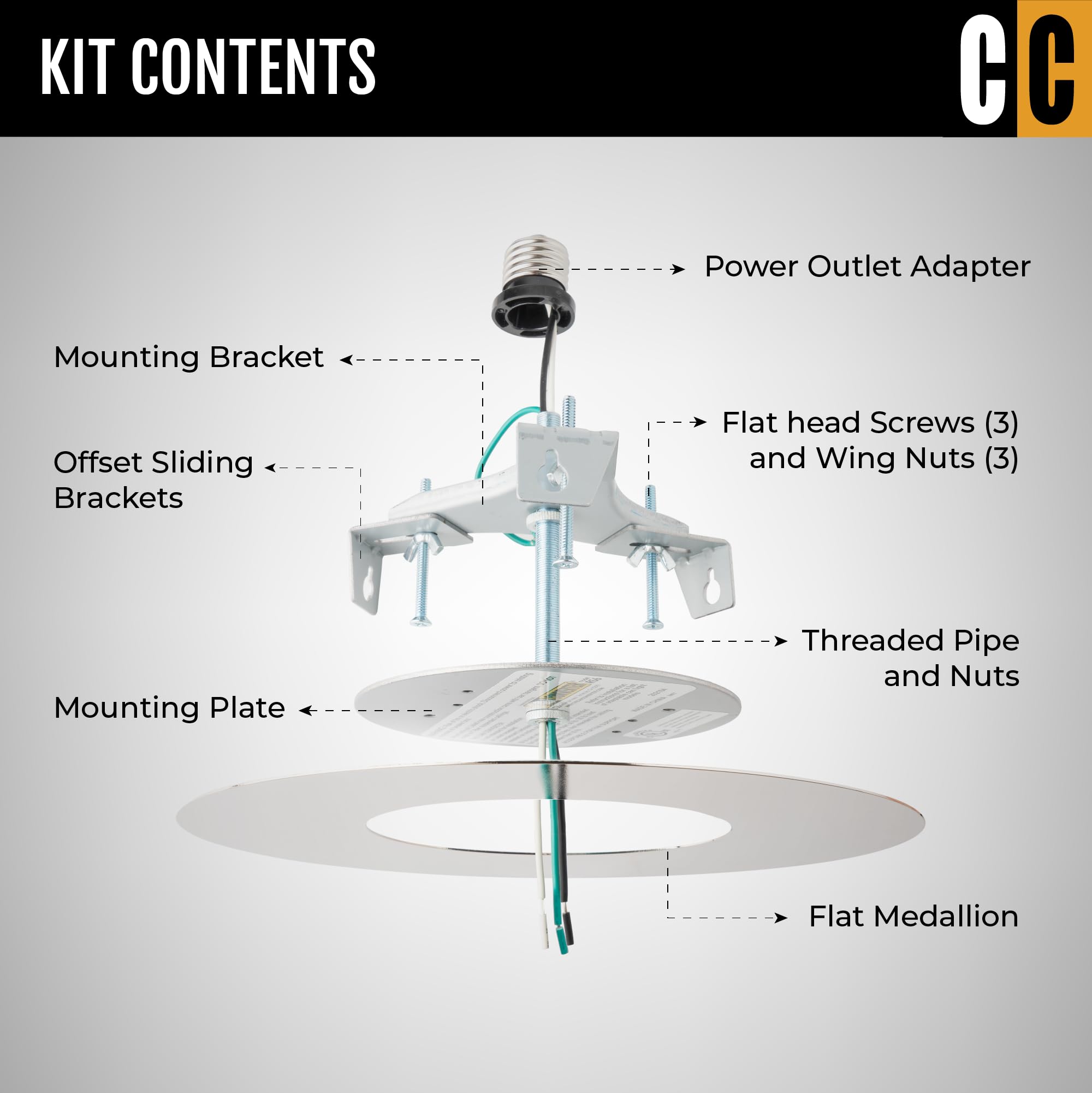 The Can Converter Recessed Can Light Conversion Kit, 6 Inch Flat Steel Medallion, Polished Nickel, Model R56-RMF-PT