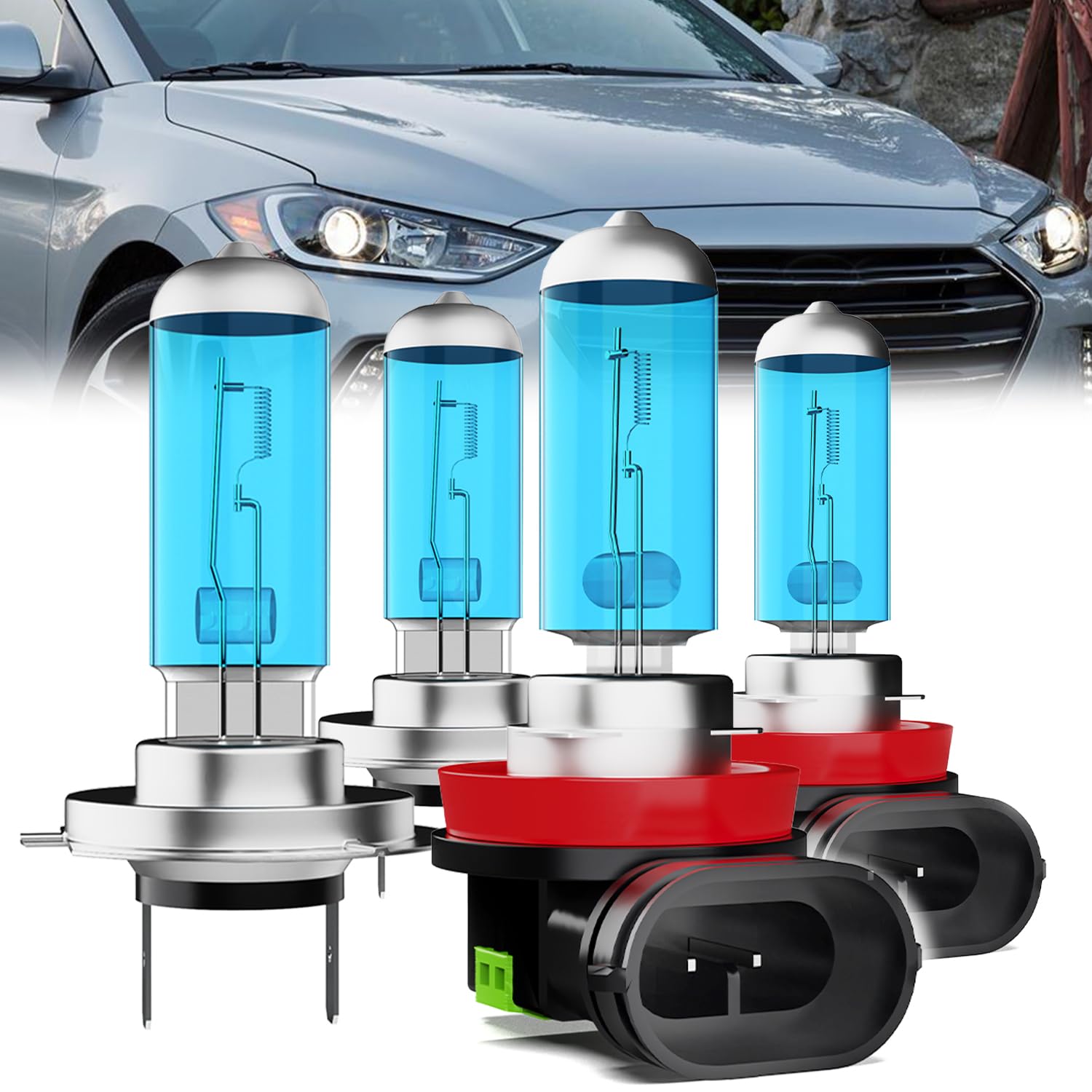 LECCIBUB Headlight Bulbs Compatible With Hyundai Elantra 2007-2017, H7 High Beam + H11 Low Beam Halogen Light Bulb Combo, Super