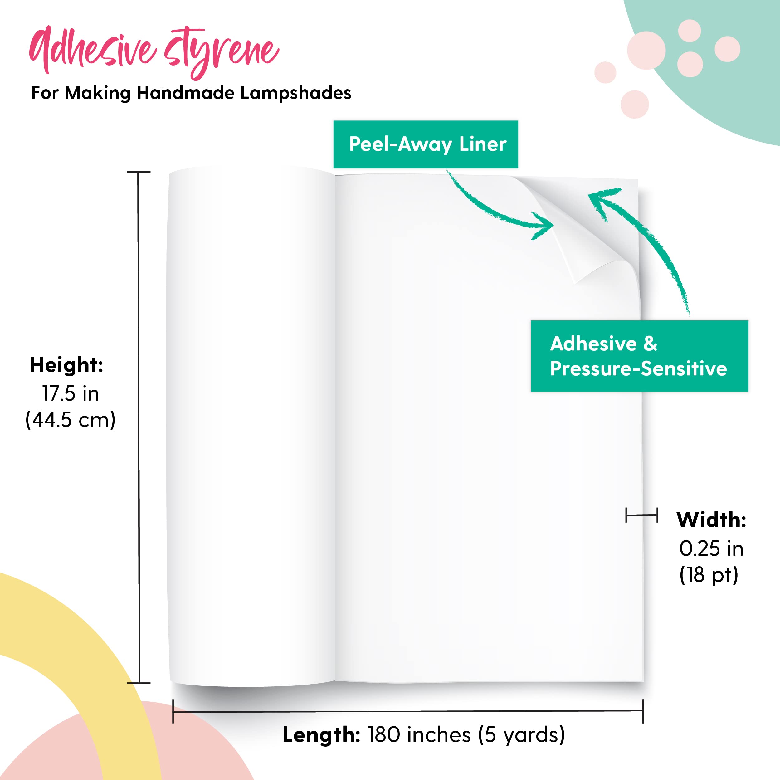I Like That Lamp Styrene Sheet For Lampshade (17.5 Height X 180 Length) - Adhesive Roll For Diy Round Drum Lamp Shade - Repair Damaged Shades - Make A New Lampshade - Compatible With All Materials