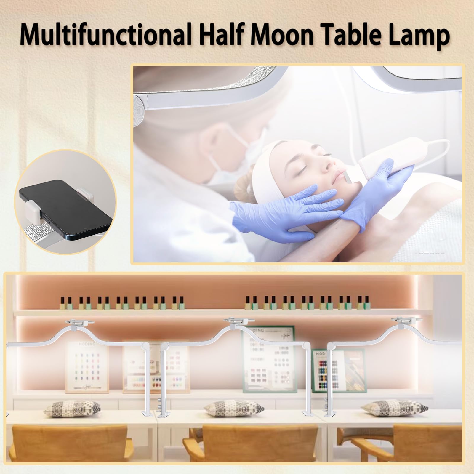 Kedao Nail Light For Desk Half Moon Light For Nail Desk 34Inch Foldable Led Table Lamp Manicure For Table Adjustable Dimmable Ha