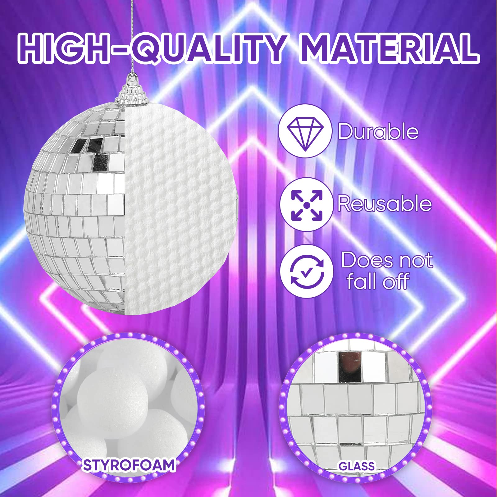 Mini Mirror Disco Ball Decor: 32 Pack Hanging Mirror Ball Ornaments Different Sizes - Small Disco Balls Decorations Bulk For Party Christmas Tree Cake Room Birthday (Silver)