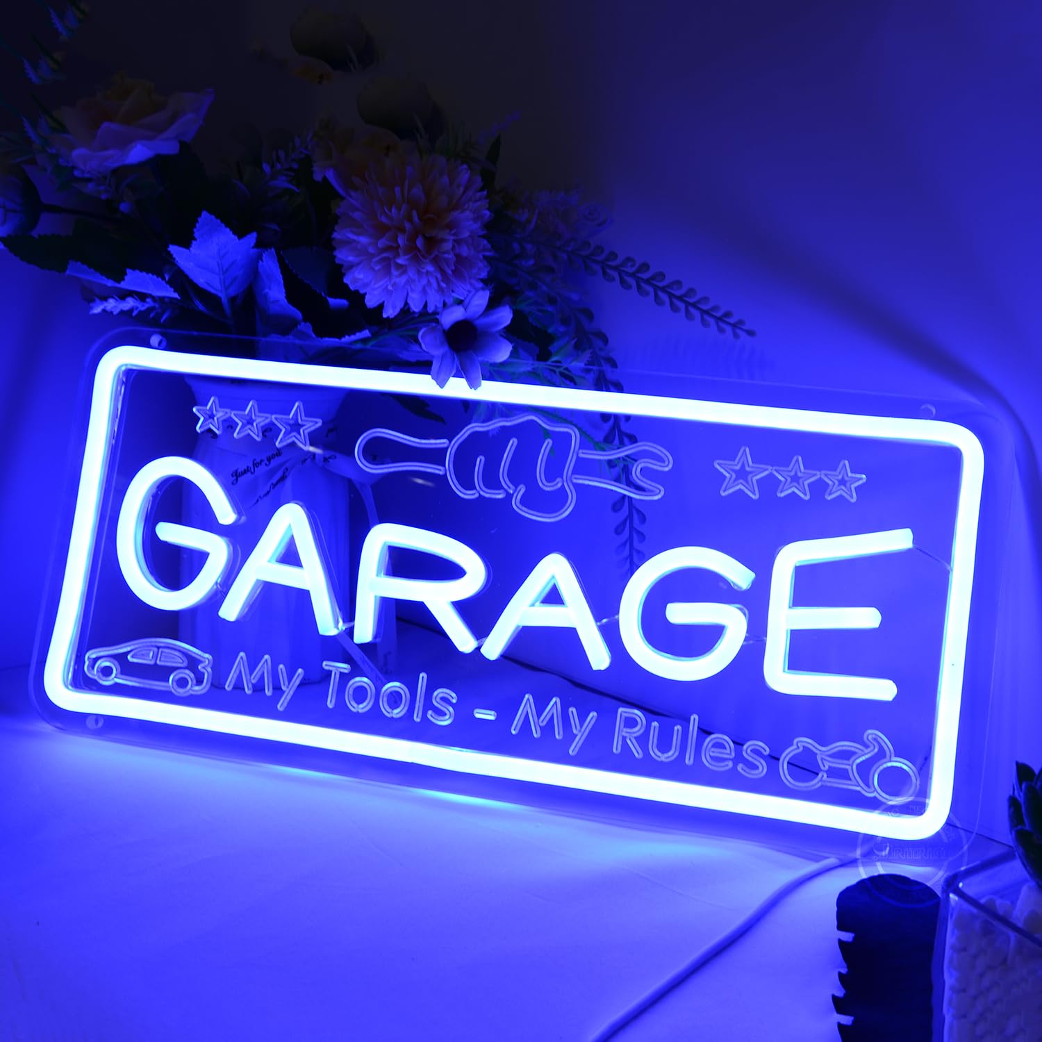 Britrio Blue Garage Neon Sign For Man Cave Garage Tool Room Shop Wall Art Sign Decoration FatherS Day Christmas Birthday Gift For Dad Husband 5V Usb Powered(15.75X7)