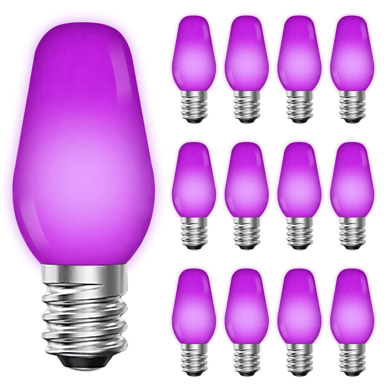 LUXRITE C7 LED Purple Light Bulbs, Shatterproof, E12 Base, 12 Count, Indoor/Outdoor, Model LR21751