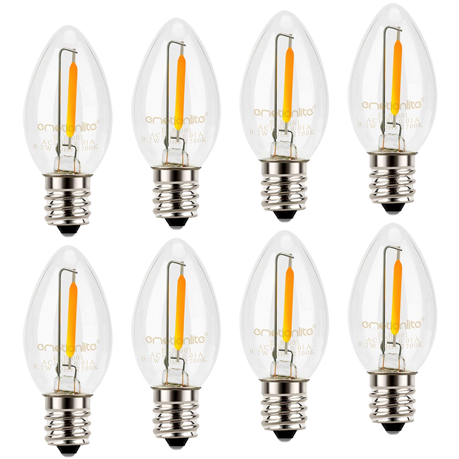 Emotionlite Night Light Bulbs, C7 Candelabra Bulb, LED Light Bulbs with E12 Chandelier Base, 0.5 Watt (4W 5W 6W 7W Incandescent 