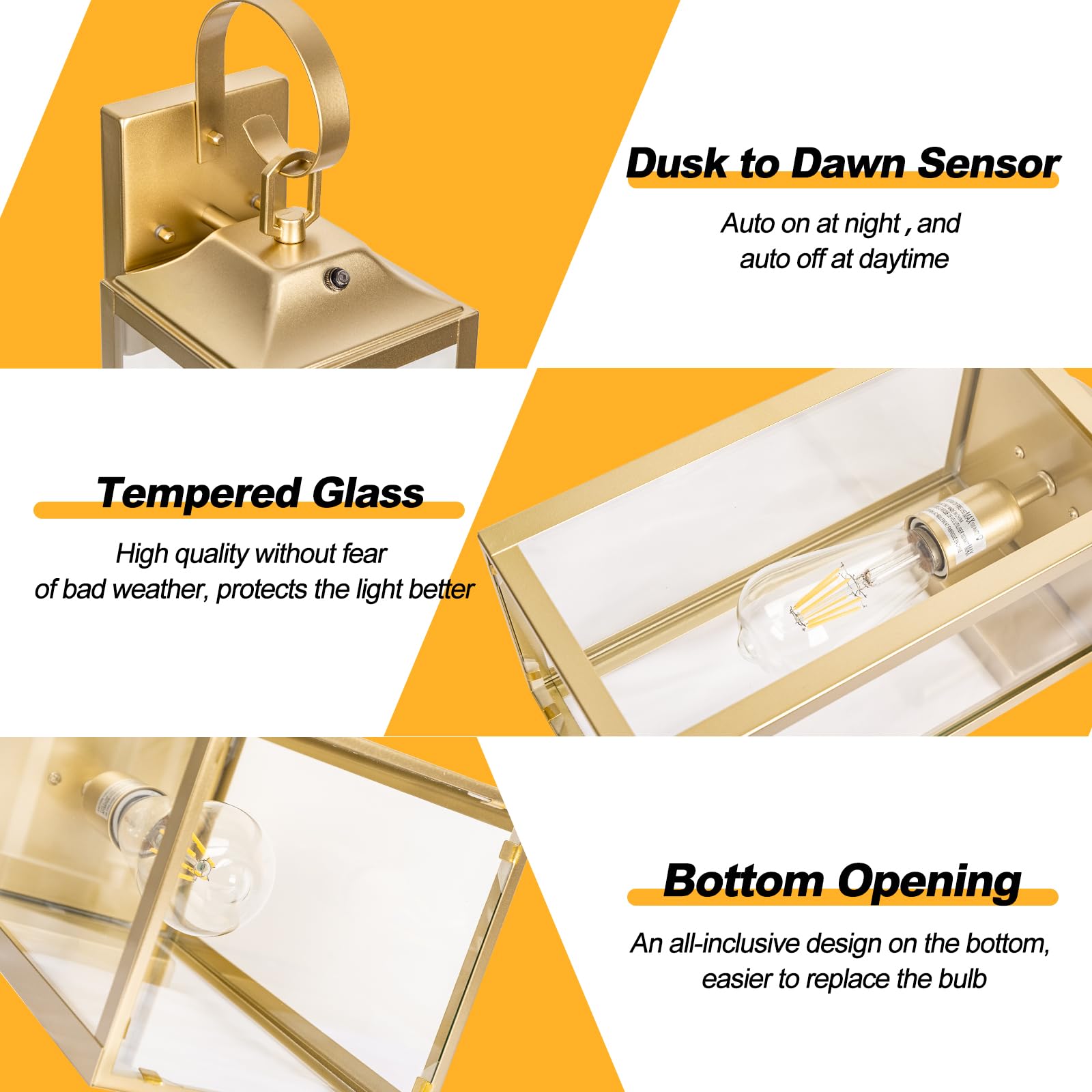 Yolsunes 19&quot; Gold Dusk To Dawn Outdoor Wall Light Sconce - Waterproof Industrial Fixture