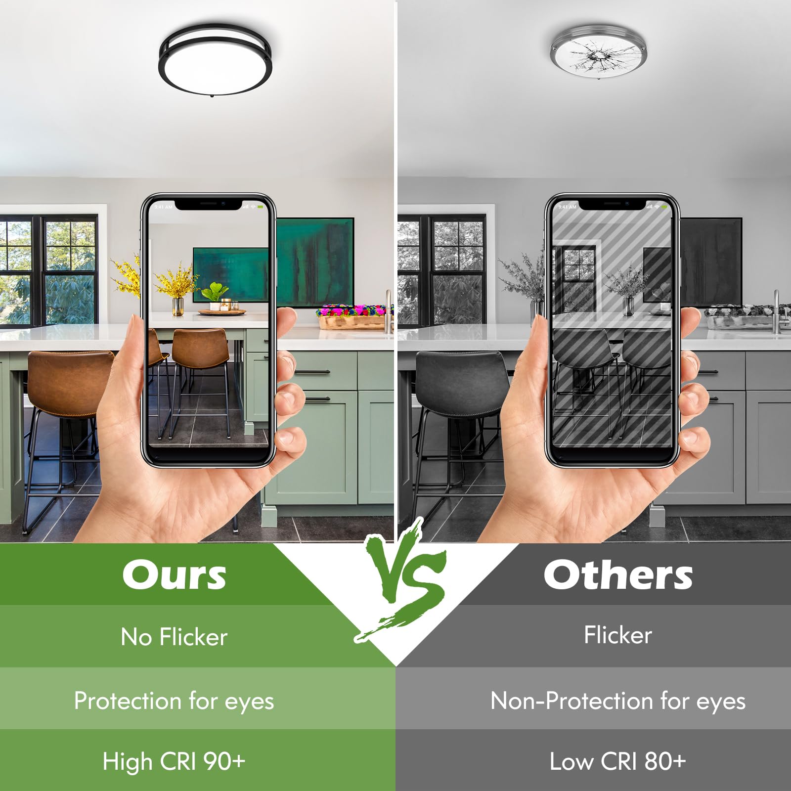 18'' 50W Flush Mount Ceiling Light, Black Dimmable Led Ceiling Lights Fixtures With 5Cct (2700K/3000K/3500K/4000K/5000K Adjustab