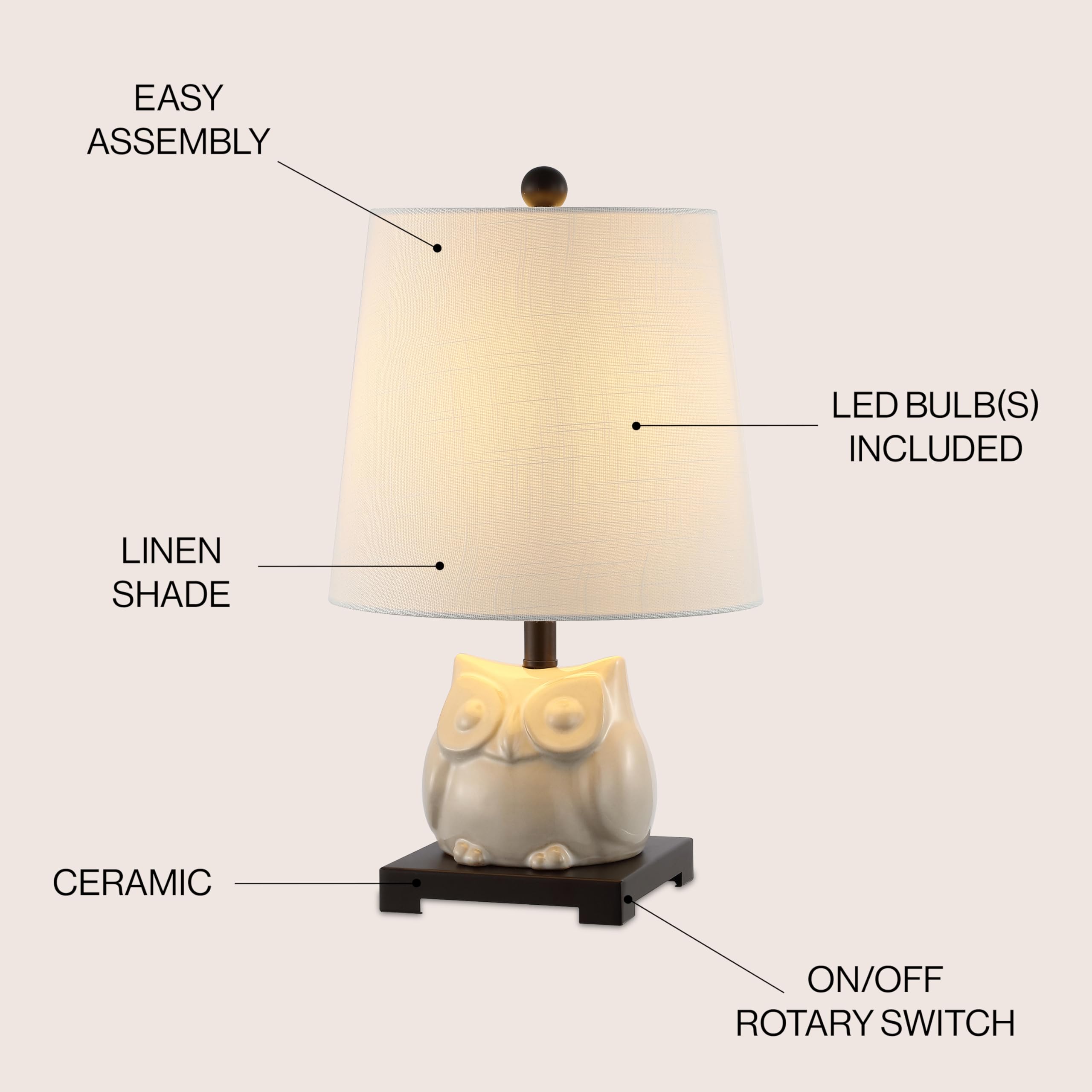 Jonathan Y Jyl3014B Justina 16'' Ceramic Mini Led Table Lamp, Cottage,Transitional For Bedroom, Living Room, Office, Kids Room,