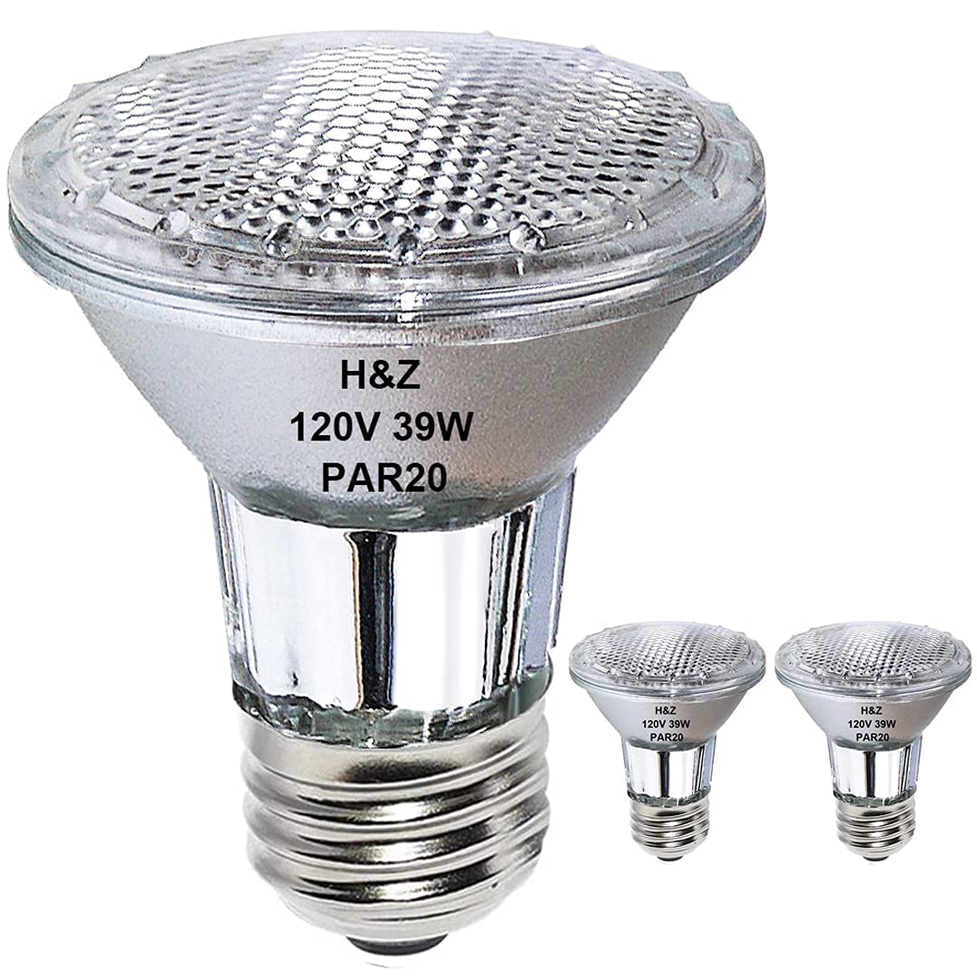 H&Z PAR20 Halogen Bulbs 39W 2-Pack, 3000K Warm White, Clear Glass, E26 Base, Dimmable, 480 Lumens