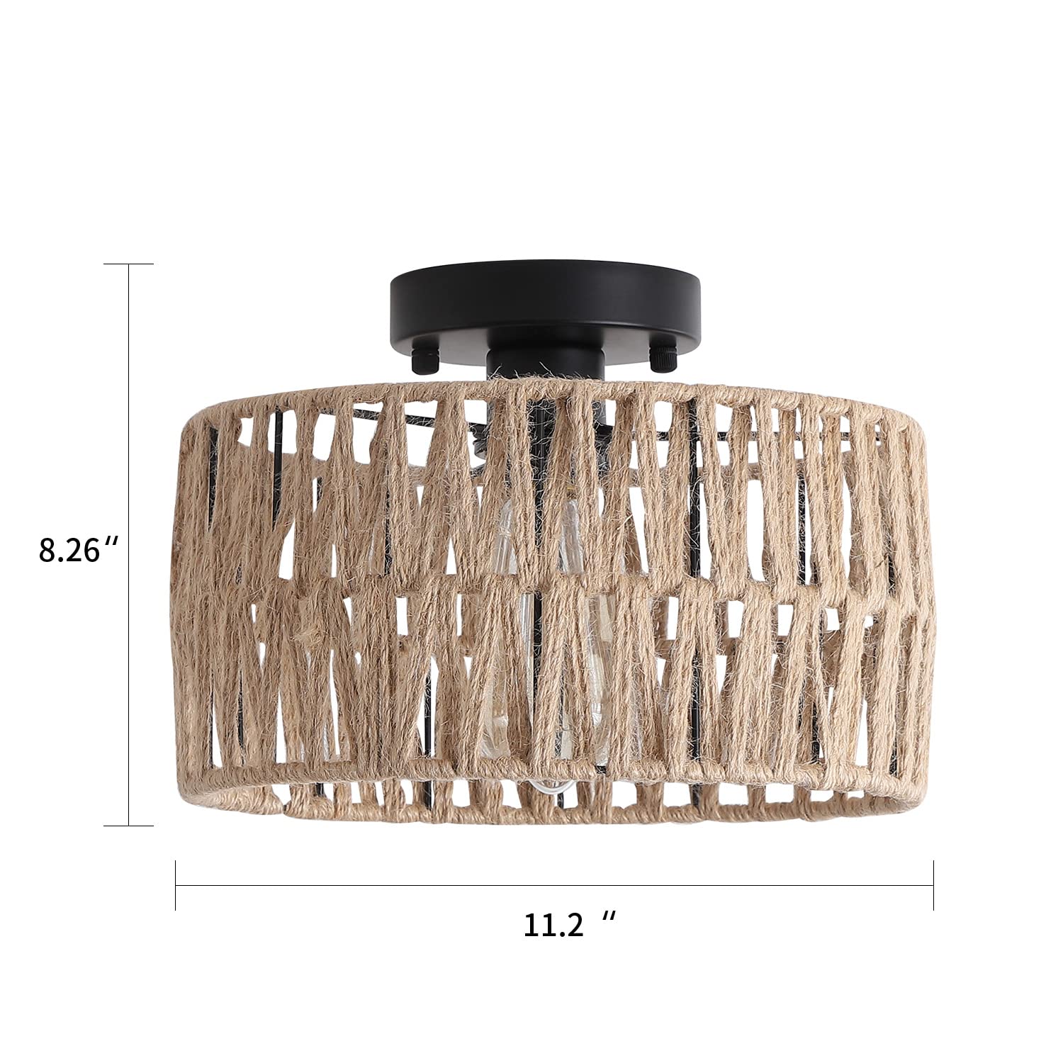 Hchunqjor Coastal Woven Flush Mount Ceiling Light Fixture Rustic Industrial Hemp Rope Semi Flush Mount Ceiling Light For Hallway