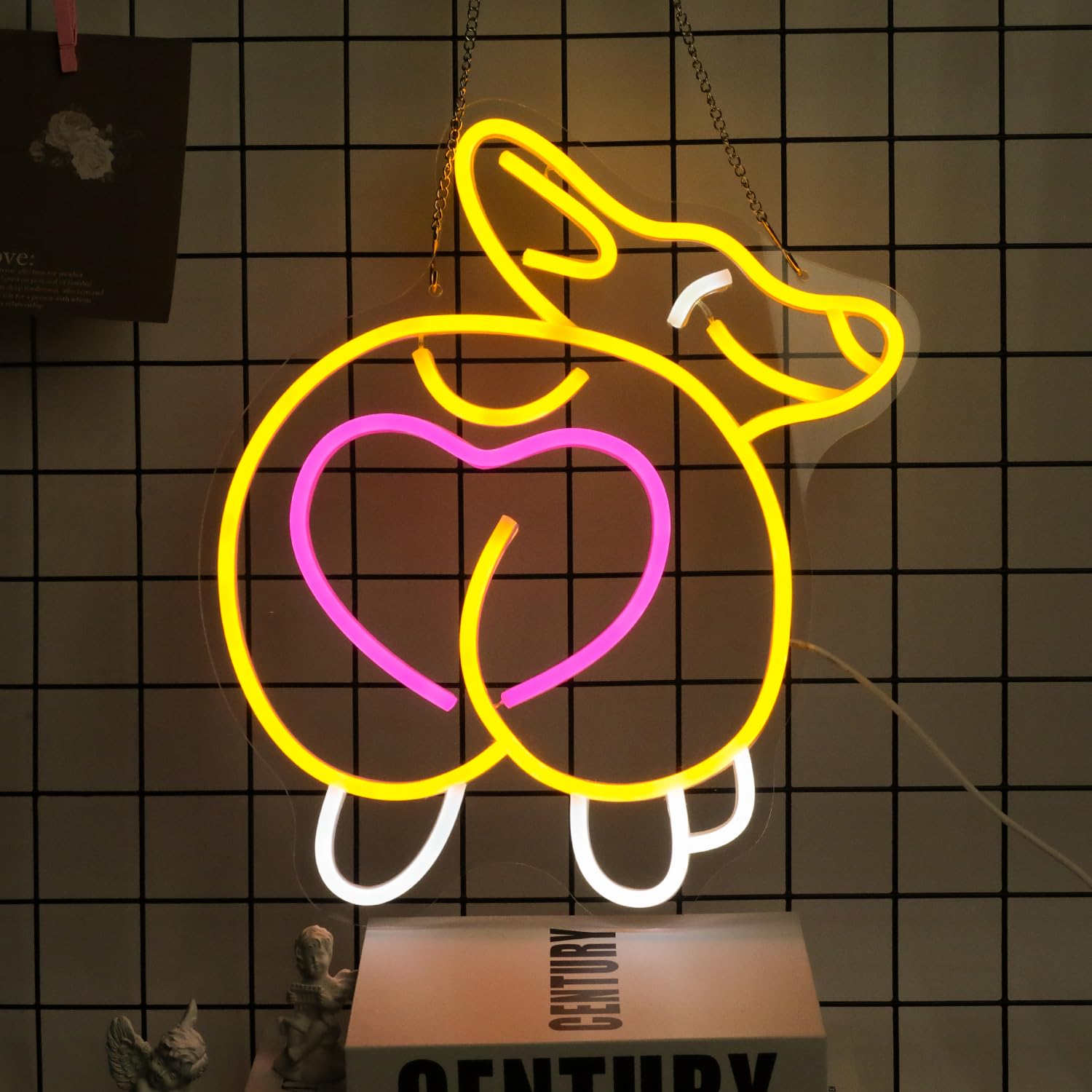 CKTBLEY Corgi Neon Sign, Acrylic, USB Powered, 14.9 x 12.9 inches, Orange Pink, Modern Decorative Wall Art for Home and Office