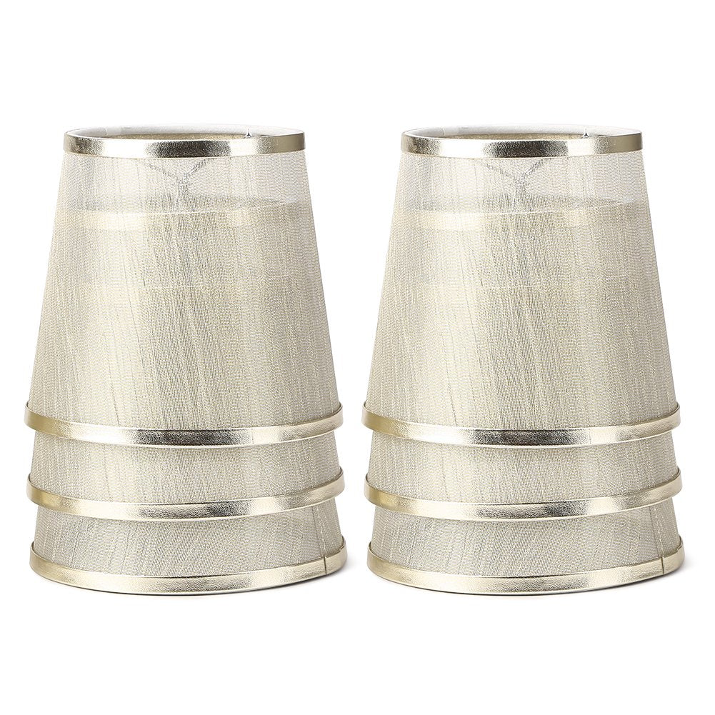 Yisun Crystal Chandelier Mini Lamp Shade Set Of 6, 5.5-Inch Bell Clip On, Gold Champagne Organza, Model Df-Lczd