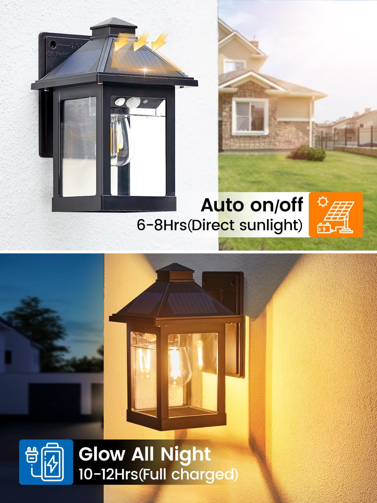 LUHLEE Solar Porch Lights - Motion Sensor, IP65 Waterproof, 1 Pack (5.72"L x 8.7"H), Black, Ideal for Outdoor Use
