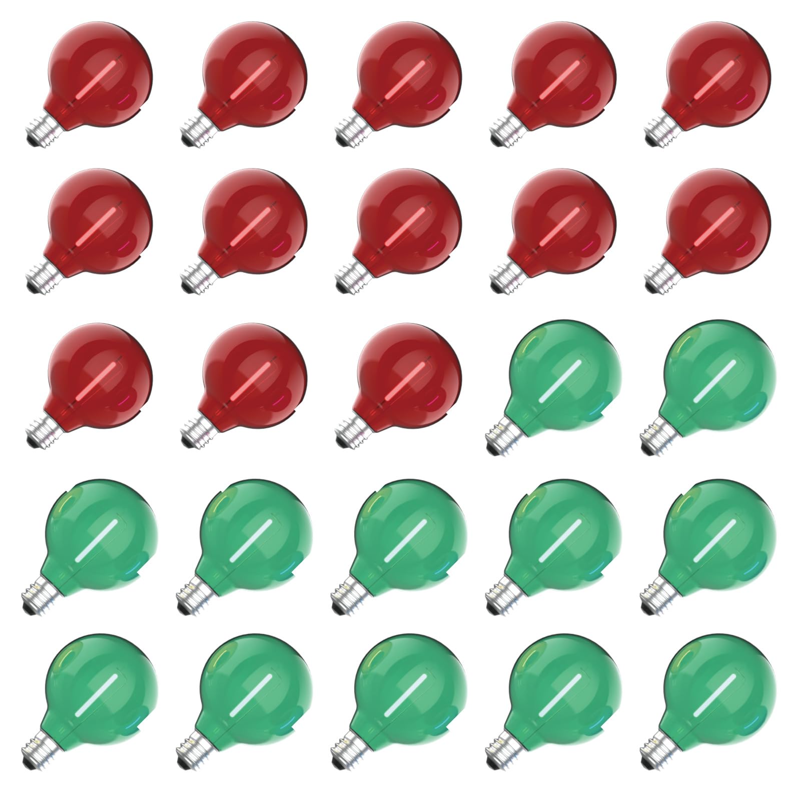 Meconard G40 LED String Light Bulbs, Shatterproof E12/C7, 1 Watt, 25 Pack, Red Green