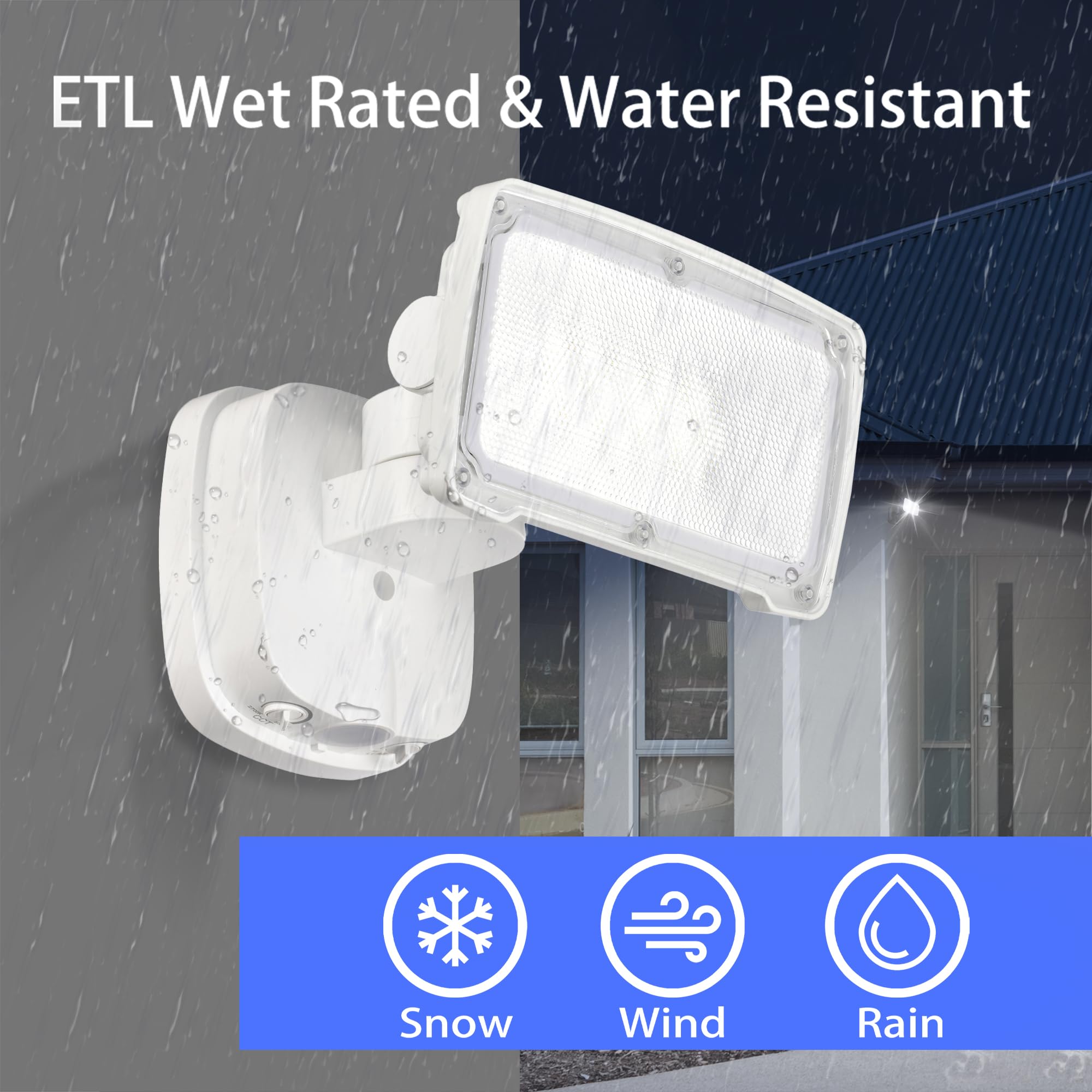 AWSENS 26W LED Flood Light Fixture, Dusk to Dawn Control, Water Resistant, 1-Pack, White, Model SL2181D-WH