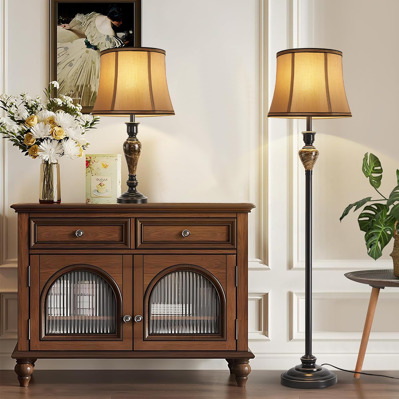 Luvkczc Brown Drum Lampshades Set of 2, 13"x10"x10", Fabric, Royal Design, Harp Holder Included