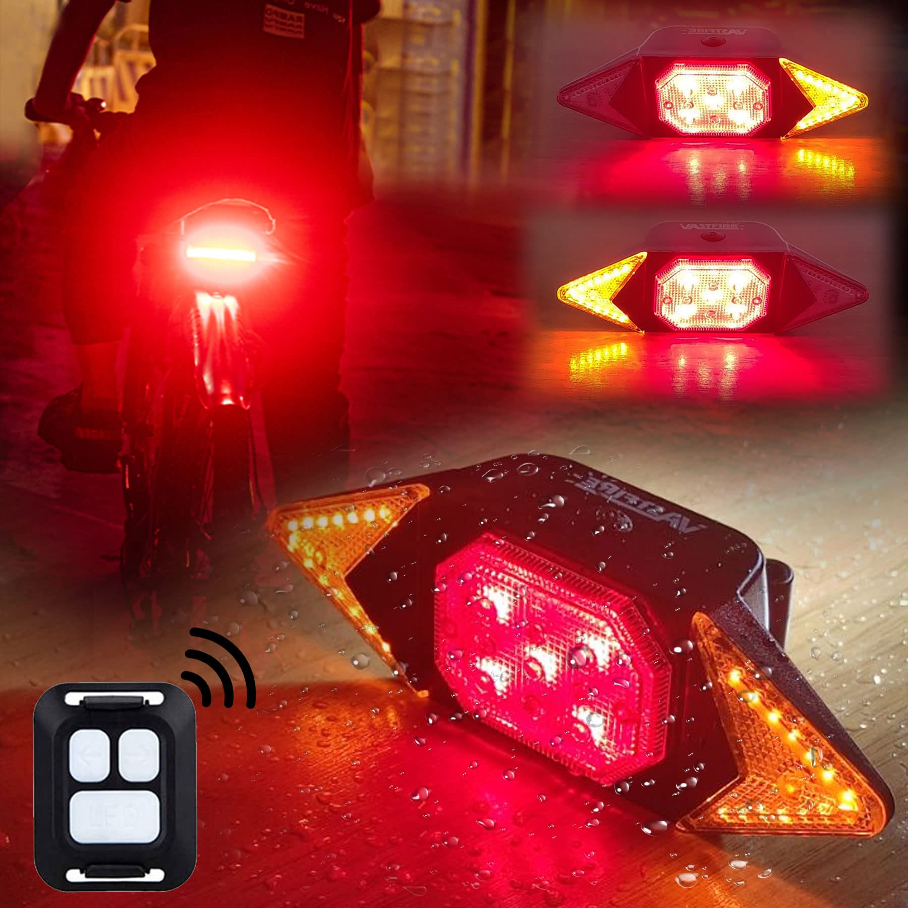 VASTFIRE Rechargeable Rear Bicycle Light - Waterproof Turn Signals, Brightest Indicators for Handlebars & Saddles, Model LTB-QX10C389