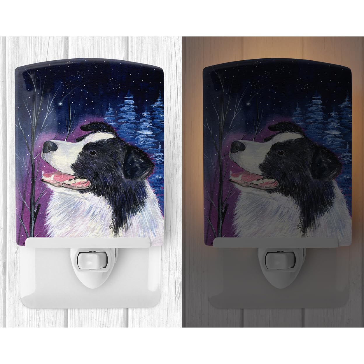 Carolines Treasures Ceramic Night Light, Starry Night Border Collie, 6x4x3in, Model SS8369CNL, UL-Certified, Multicolor