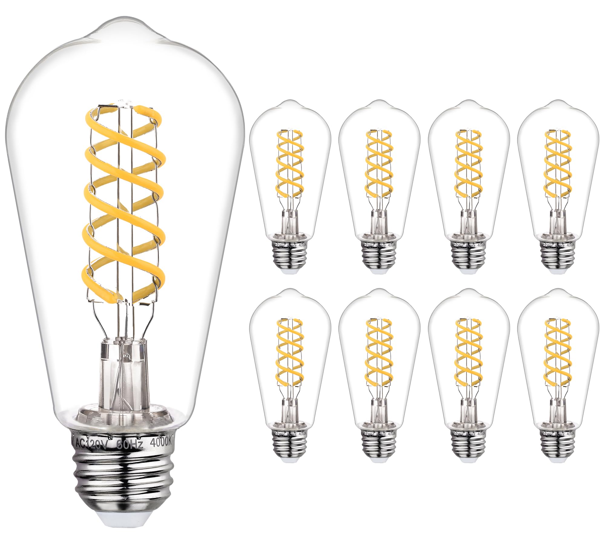 Austin Coast 8 Pcs Dimmable Vintage Led Edison Bulbs, 6W Equivalent 60 Watt, Natural White 4000K, Antique Flexible Spiral Led Fi