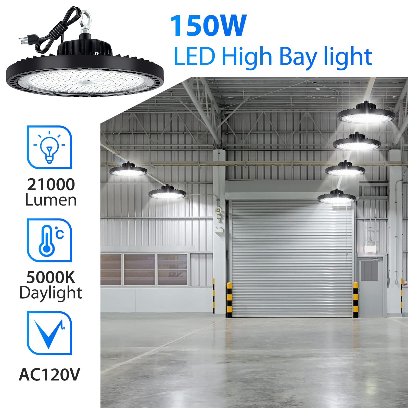 Evbforu 4 Pack Ufo Led High Bay Light 150W, High Bay Led Lights 21,000Lm (160Lm/W), 5000K Led Shop Light With Ip66 Commercial Warehouse Area Light For Wet Location Area, Workshop, Garage