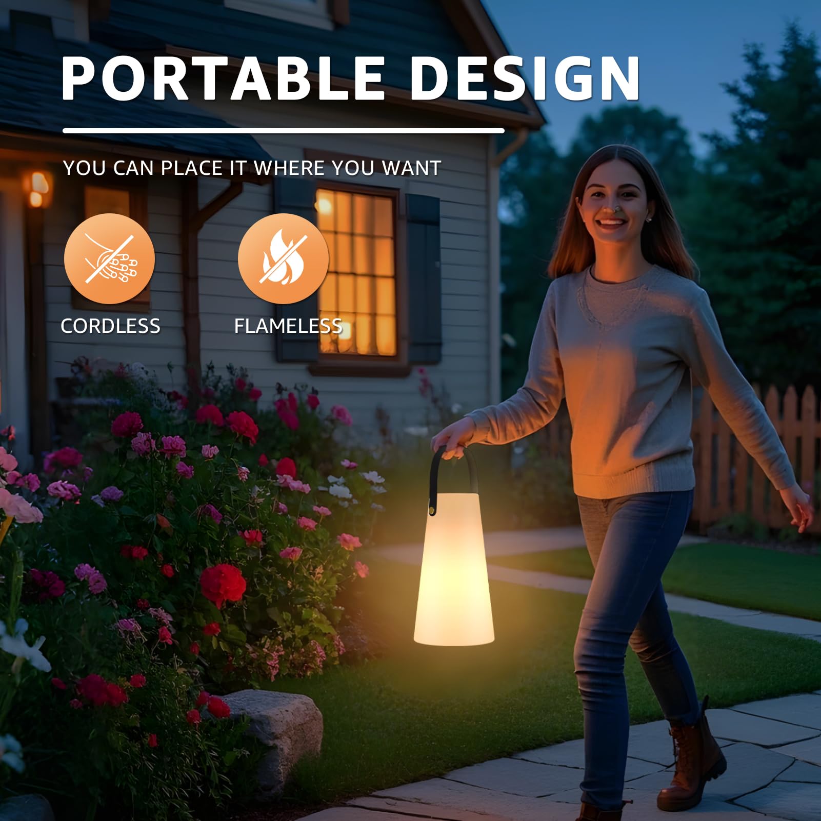 Portable Outdoor Table Lamp, Cordless Rechargeable Outdoor Table Lanterns RGB LED Lights with Remote, IP44 Water-Resistant Batte