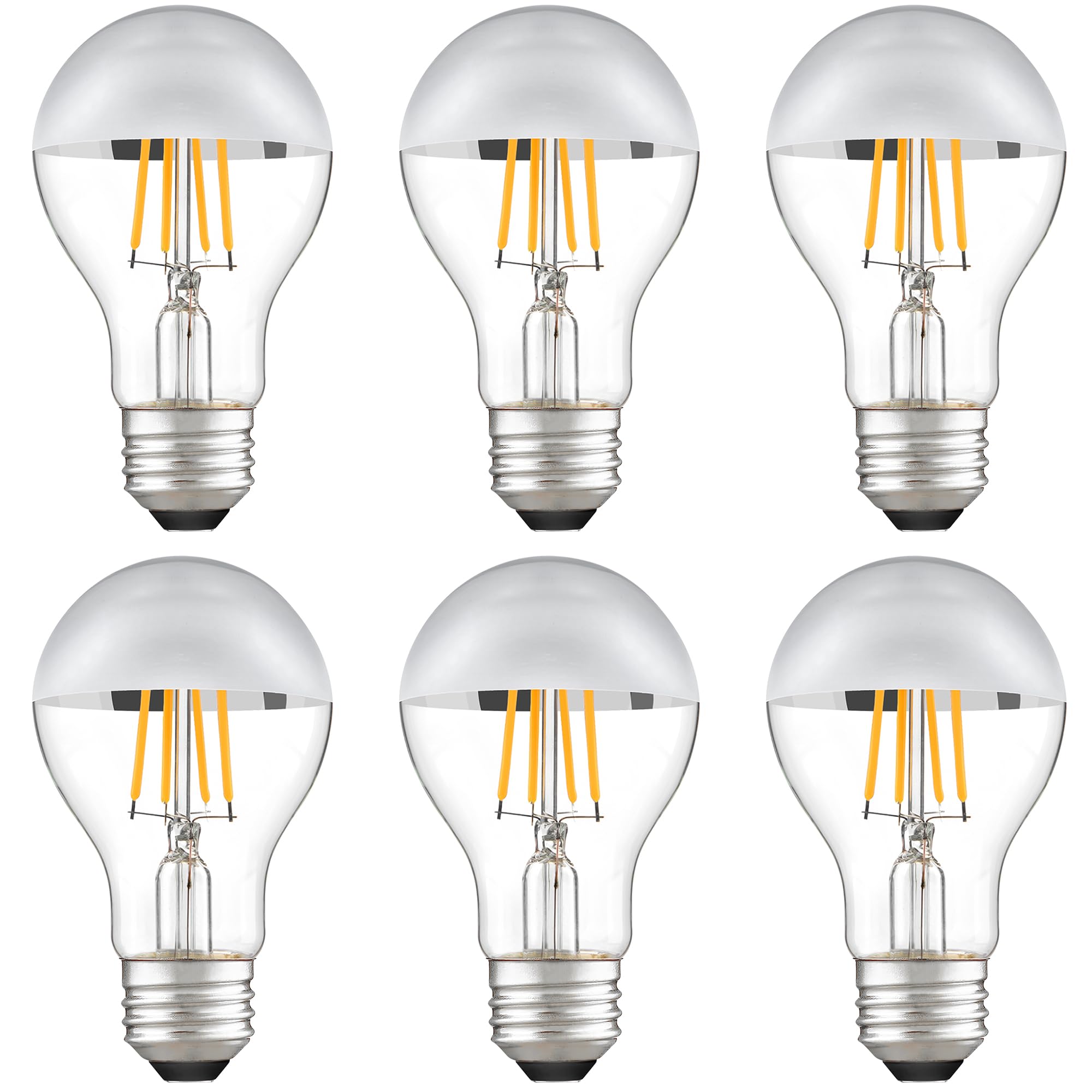 Half Chrome Light Bulb,Dimmable A19/A60 Silver Tipped Light Bulbs Silver Top Dipped Coated Light Bulb,Mirror Light Bulbs 4W(40W 