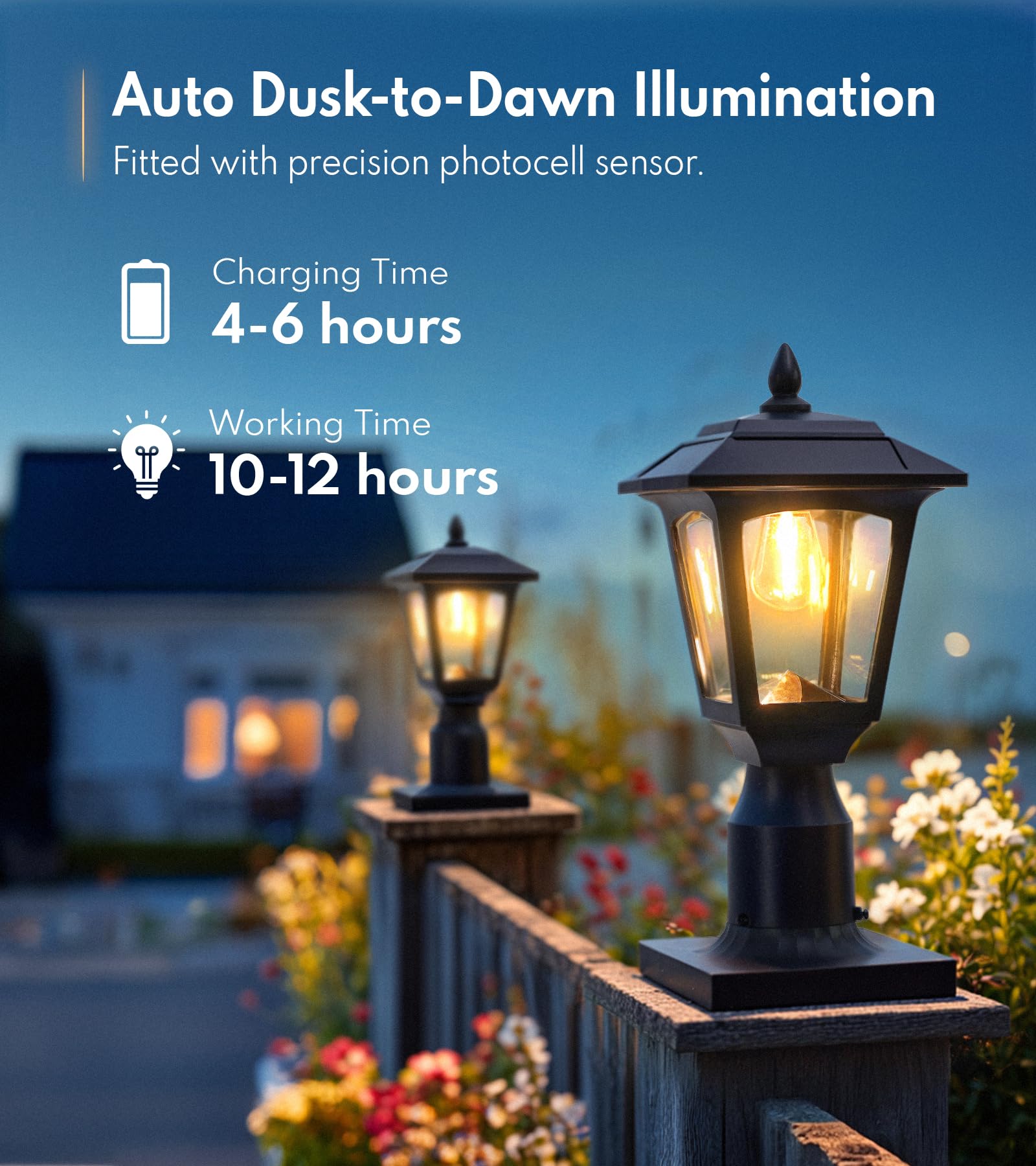 PASAMIC Solar Post Light - 3000K Warm White, Aluminum Base, Waterproof - Outdoor Pillar Lamp for Garden, Yard, Patio - Model OPL-ZTD01-001-1PCS