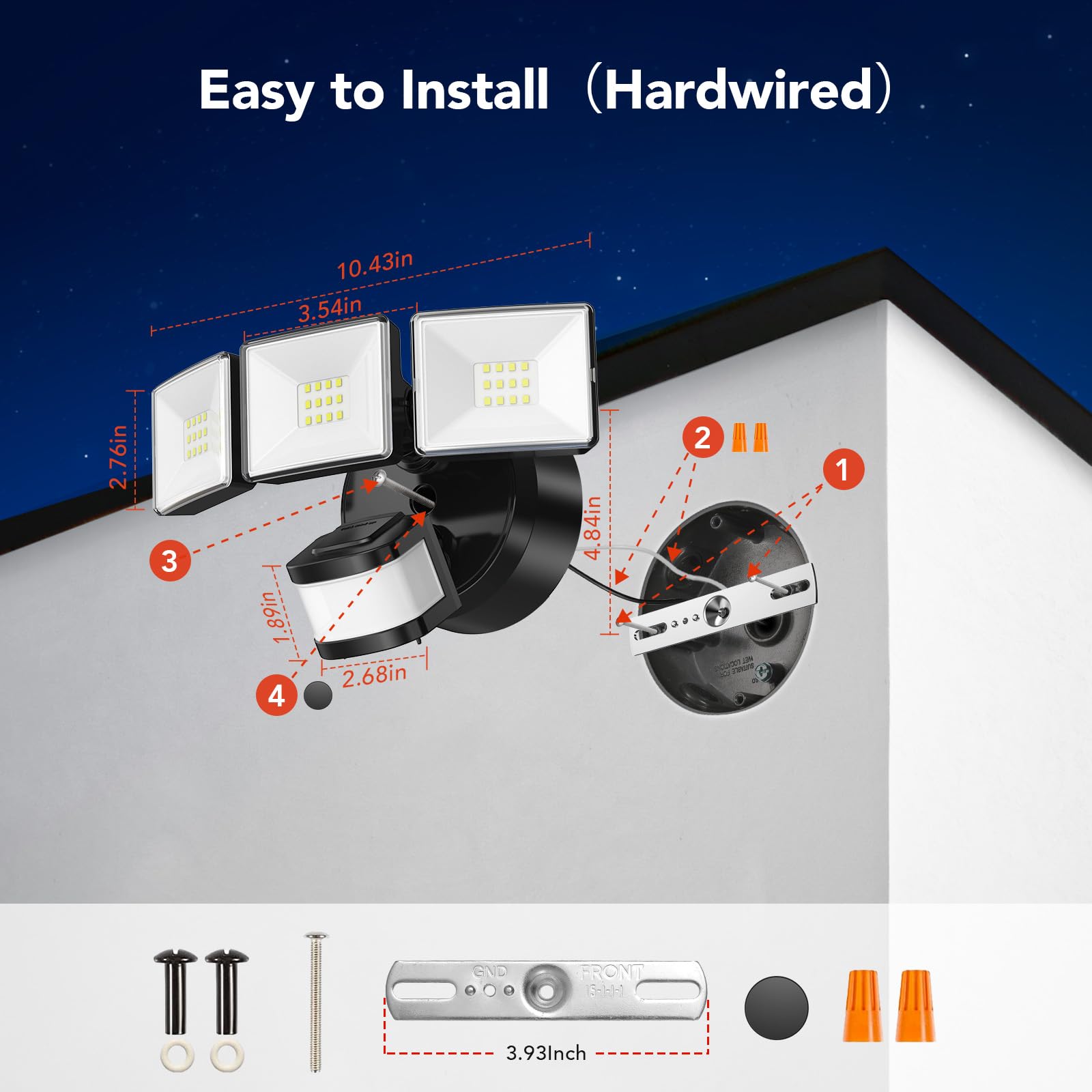 OREiN Flood Lights 3500LM, 240° Motion Sensor, Dusk to Dawn, IP65 Waterproof, 40FT Range, Black, Model OL3600330