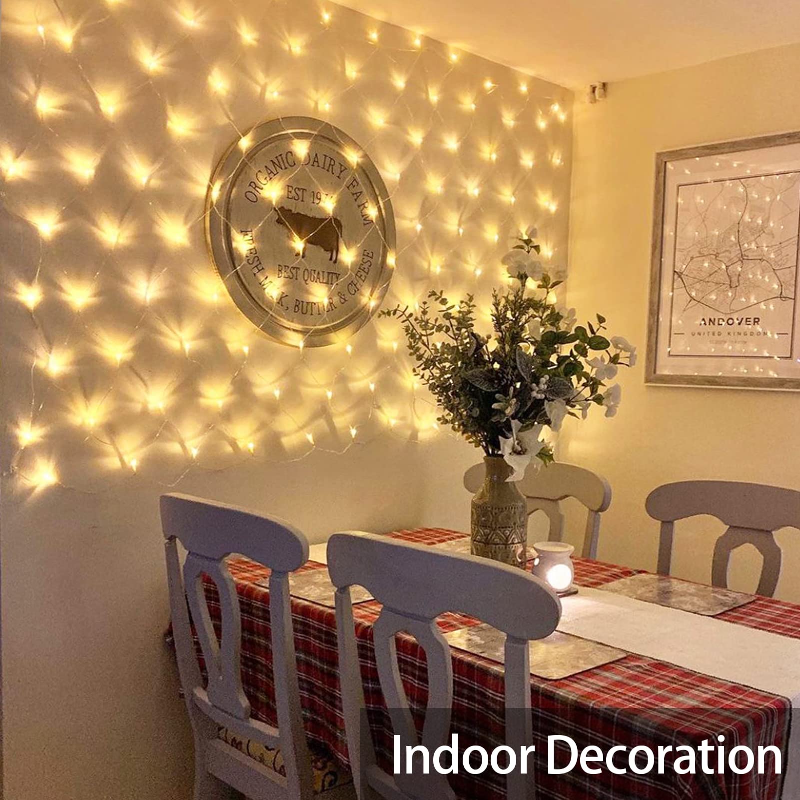 echosari 100 LED Battery Operated Net Lights, Warm White Fairy Lights with Remote & Timer for Garden, Patio, Wedding Decor - ES-3AA NetL-WW